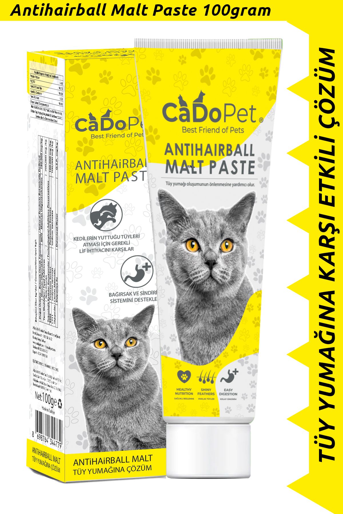 CaDoPet Anti-Hairball Malt Paste Macun 100gr (Tüy Yumağı Önleyici ve Sindirim Sistemi Düzenleyici)