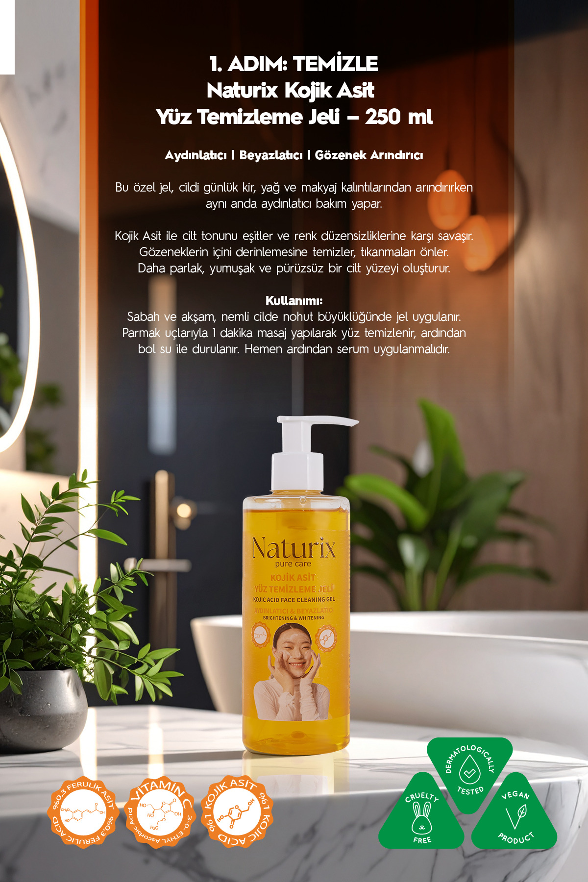 Naturix Kojik Asitli 3'lü Leke Karşıtı Bakım Seti | Yüz Temizleme