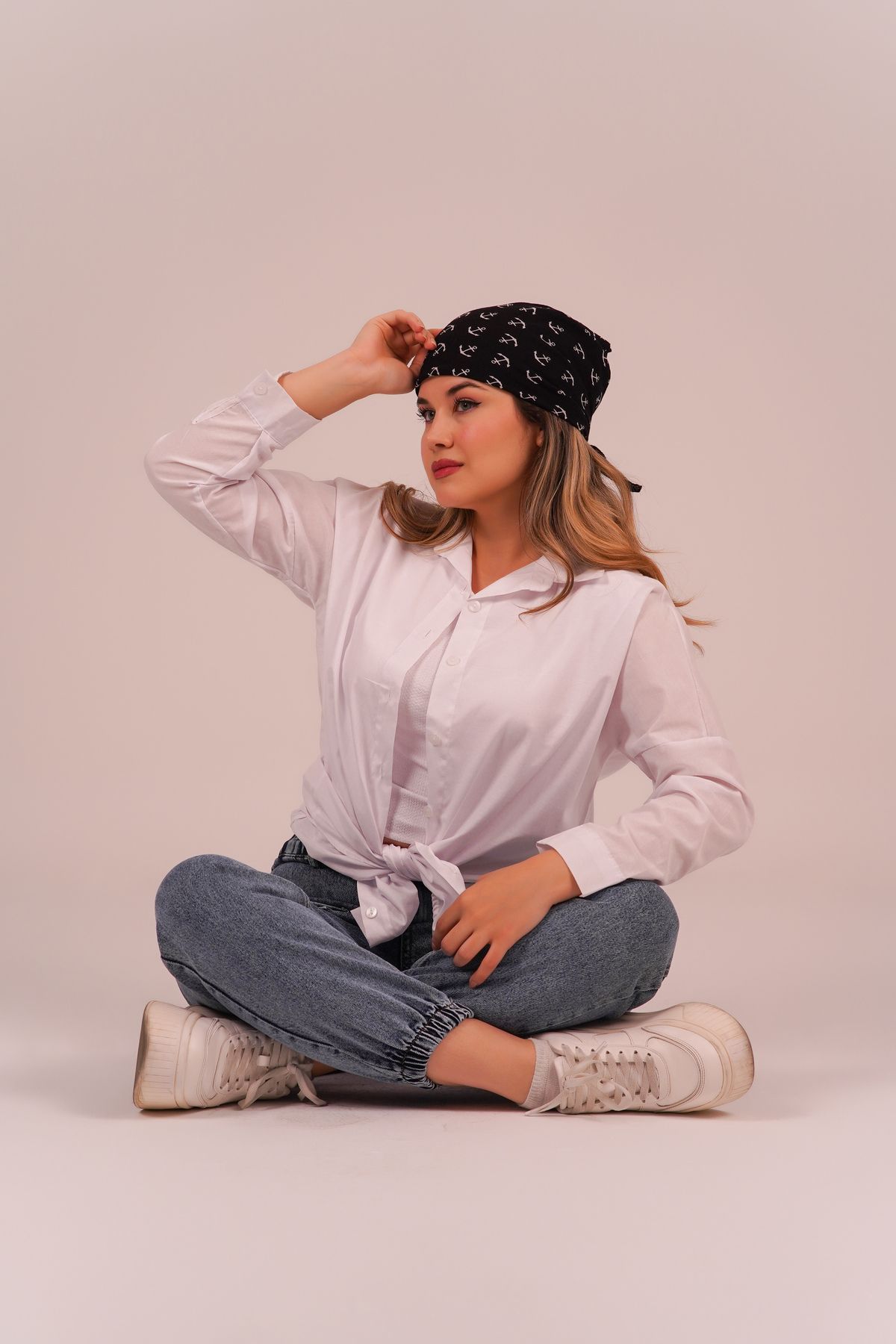 kazarina kadın beyaz uzun kollu basic gömlek