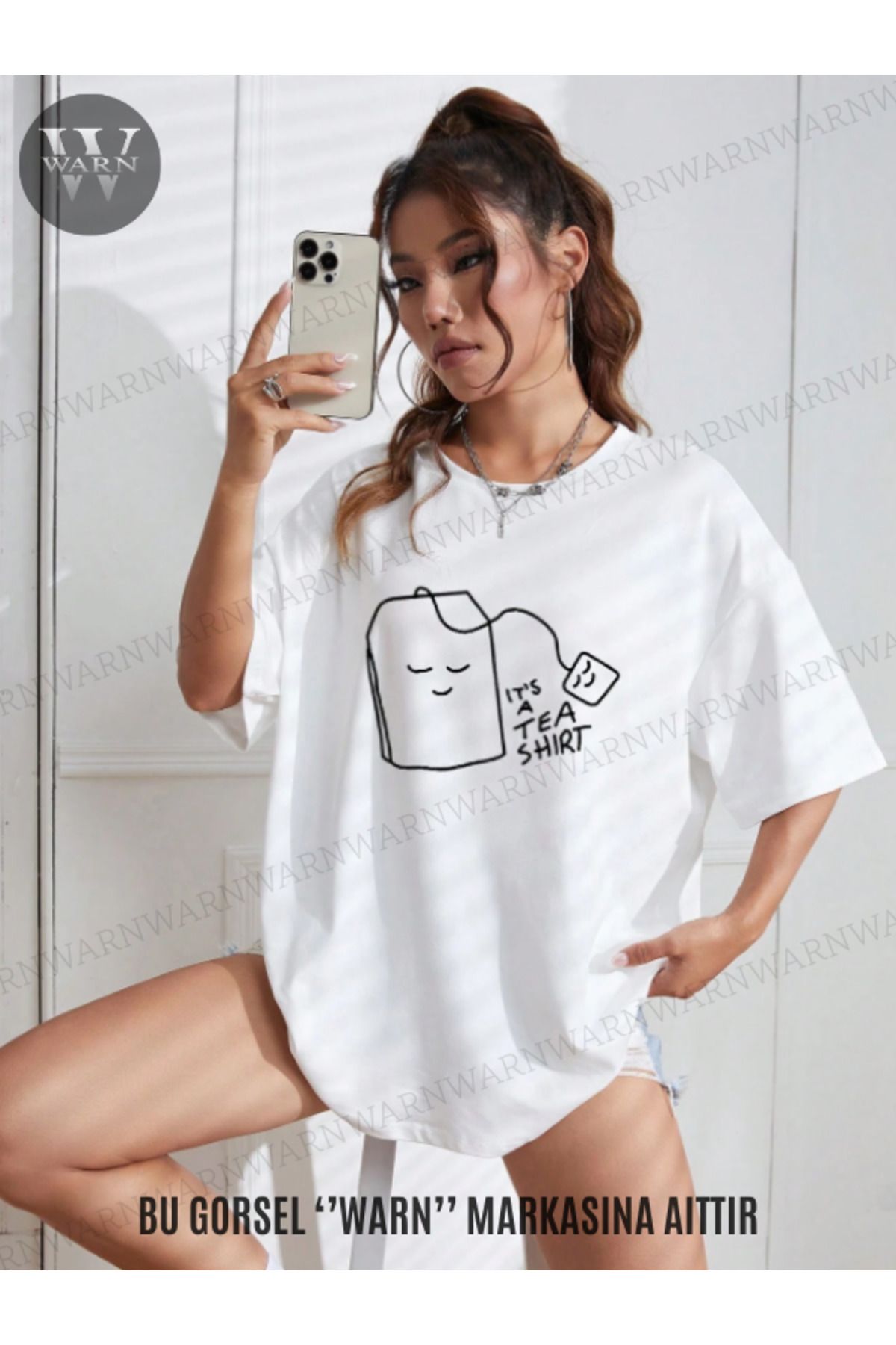 warn Unisex Its'a Tea Shirt Baskılı Oversize Tişört Siyah Beyaz Yazlık
