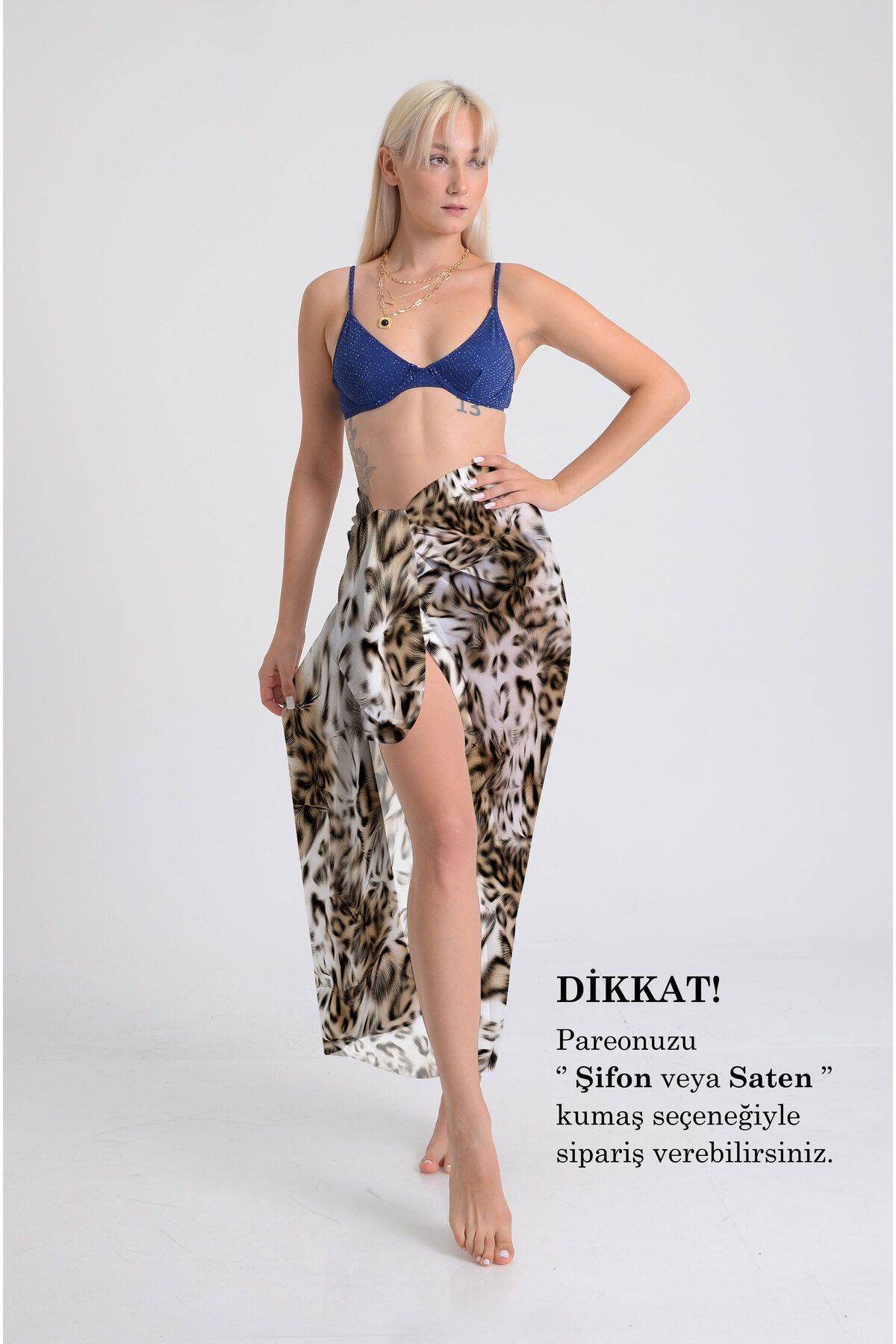 DESENİX Modern Leopar Desenli Pareo - 100x145 cm - İpeksi Şifon & Lüks Saten Kumaş Seçeneği - Plaj Elbisesi