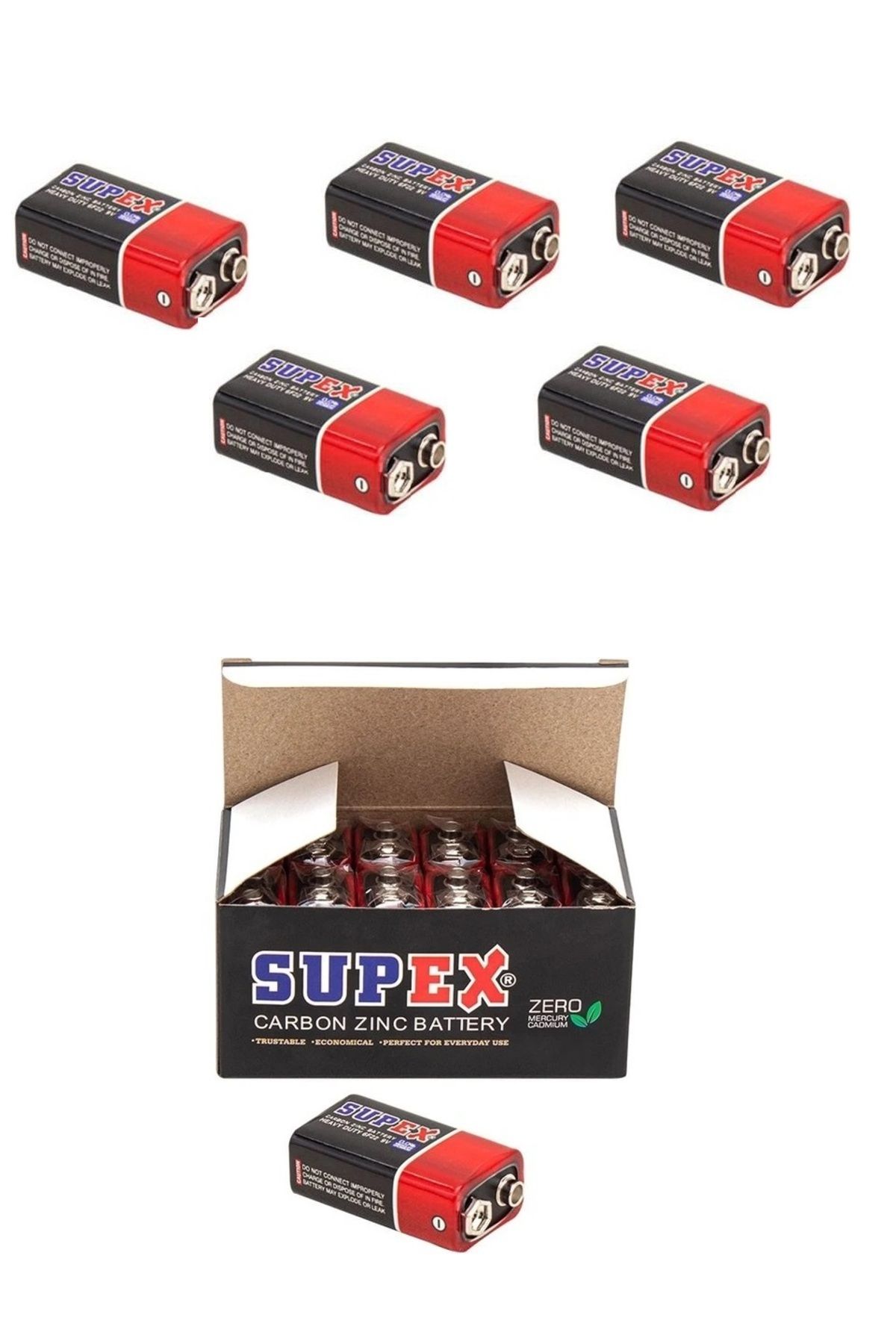 Digielektro Supex 9 Volt Pil 5 ADET Çinko Karbon 9Volt Pil
