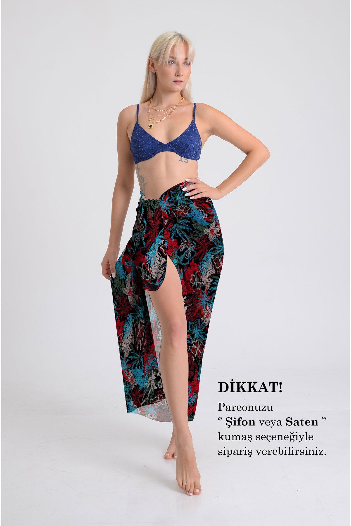 DESENİX Renkli Noktalı Çiçekler Pareo - 100x145 cm - İpeksi Şifon & Lüks Saten Kumaş Seçeneği- Plaj Elbisesi