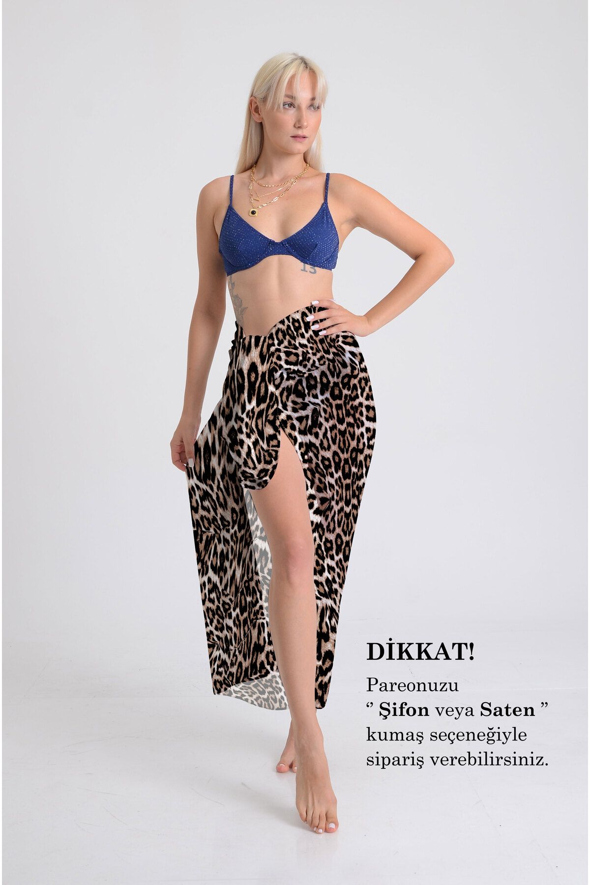 DESENİX Leopar Desenli Pareo - 100x145 cm - İpeksi Şifon & Lüks Saten Kumaş Seçeneği - Plaj Elbisesi
