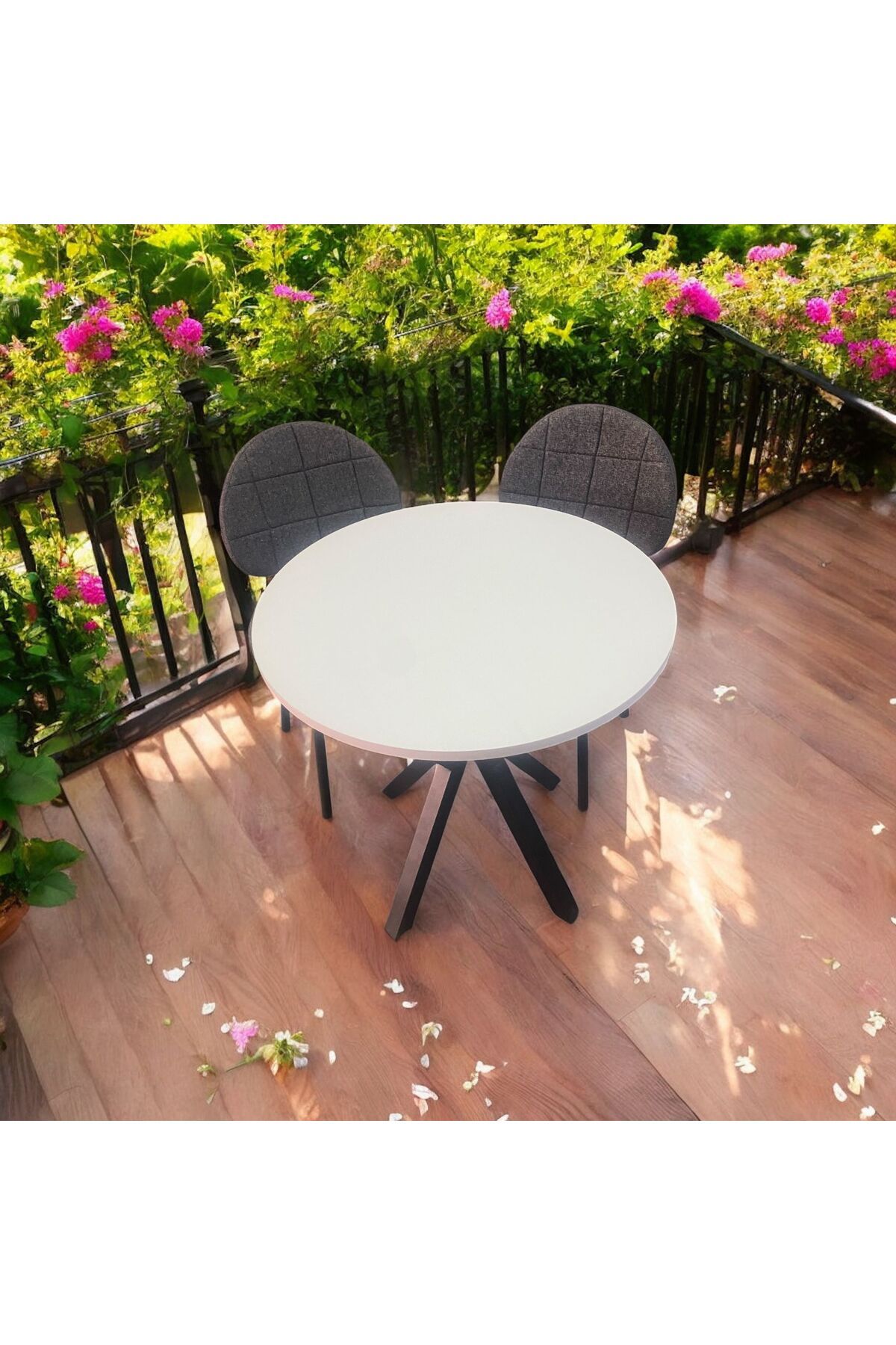 BAMBEDS MOBİLYA Bambeds Mobilya 70x70 Beyaz Yuvarlak Balkon Masa Ahtapot Ayak Armut Beyaz Sandalye 2 Adet