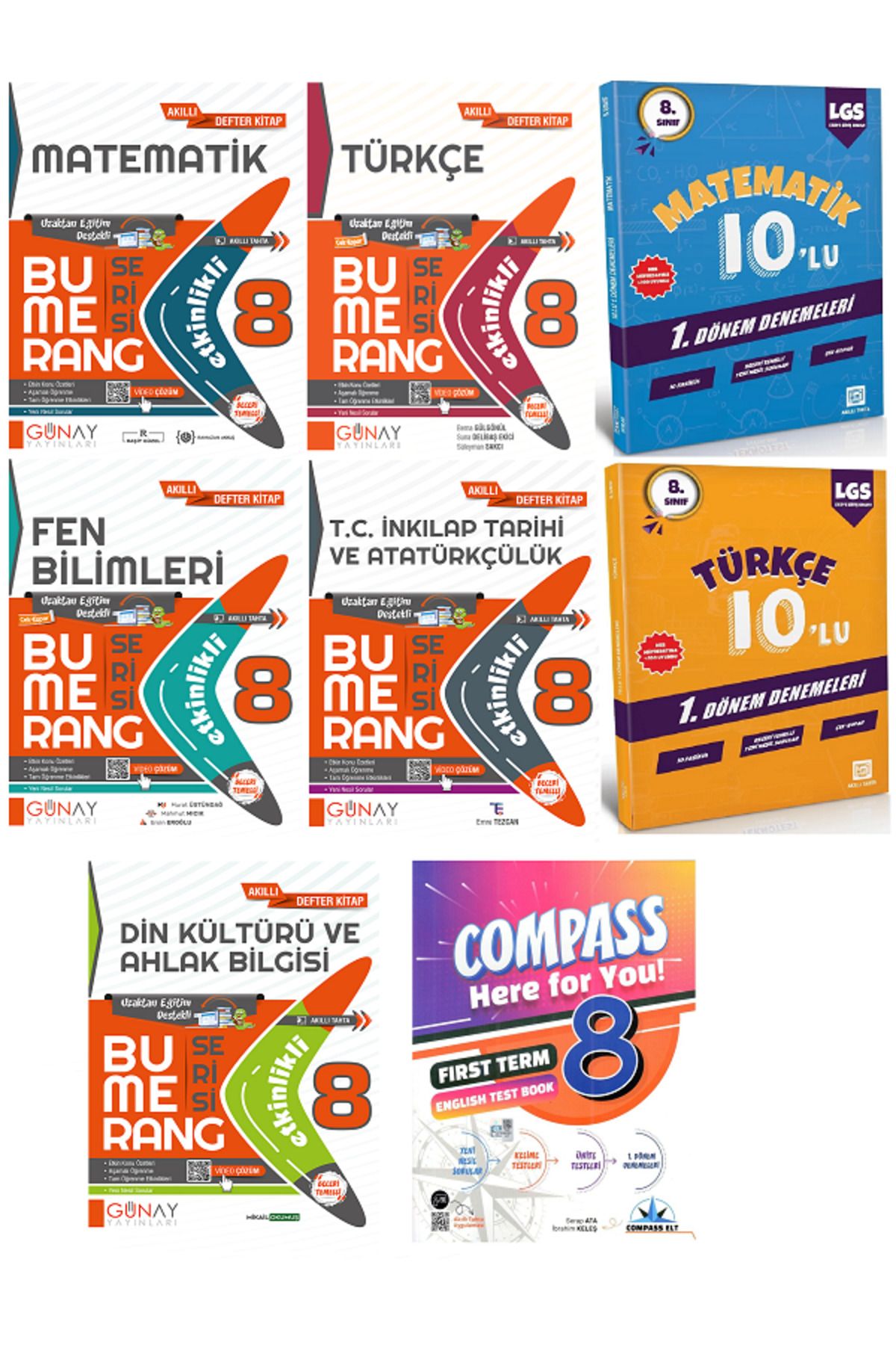 Efsane Yayınları 8.Sınıf Günay Etkinlikli Bumerang Serisi + Matematik Türkçe İngilizce Deneme HEDİYE - Toplam 8 KİTAP