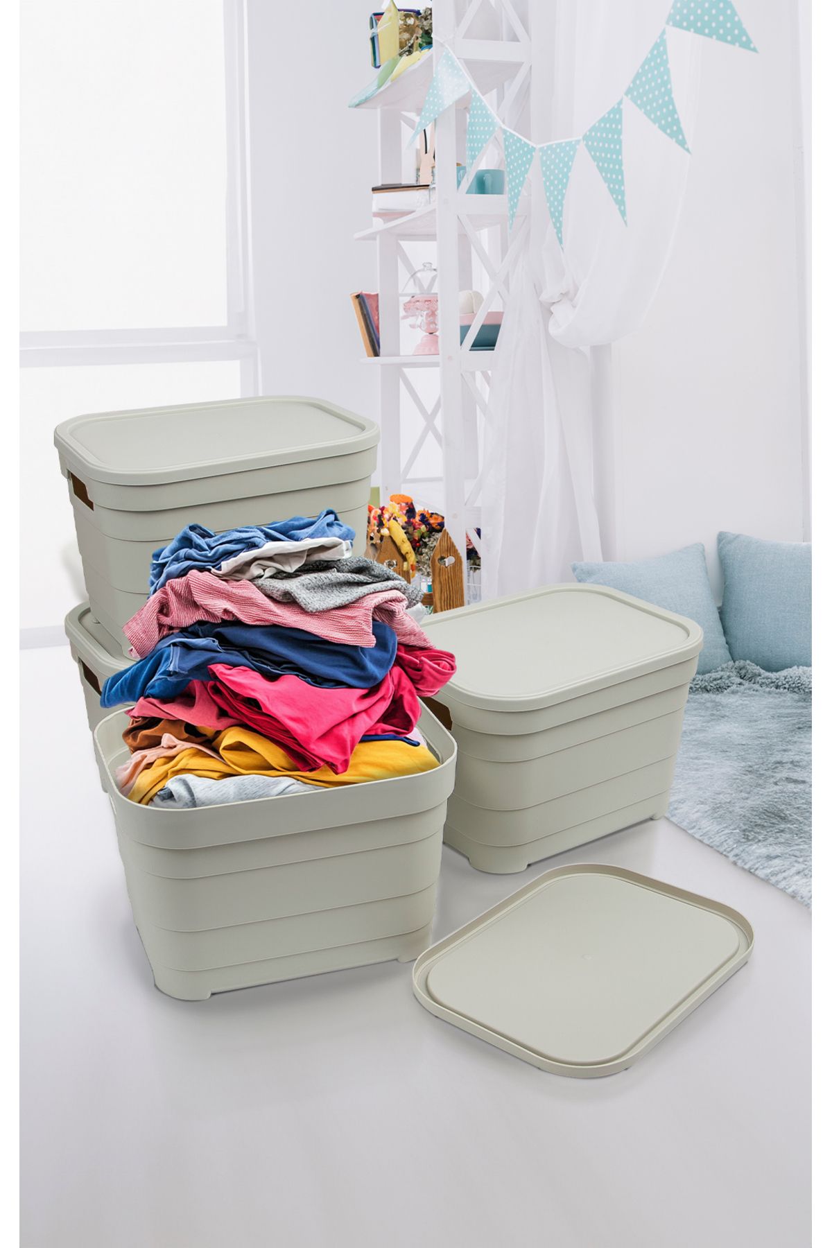 Nesto Home 4'lü Set Çok Amaçlı Renkli Kutu Kapaklı Ofis Organizeri 4x5 litre
