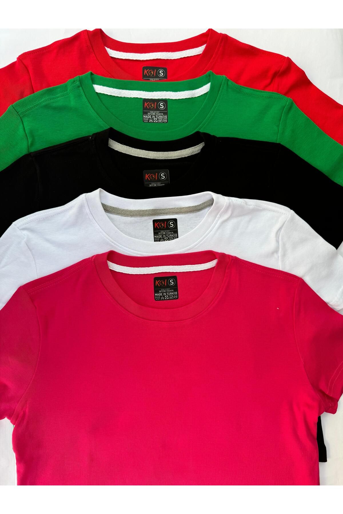 Butik 5'li Basic Kadın Tshirt (Pembe,Beyaz,Siyah,Yeşil,Kırmızı)