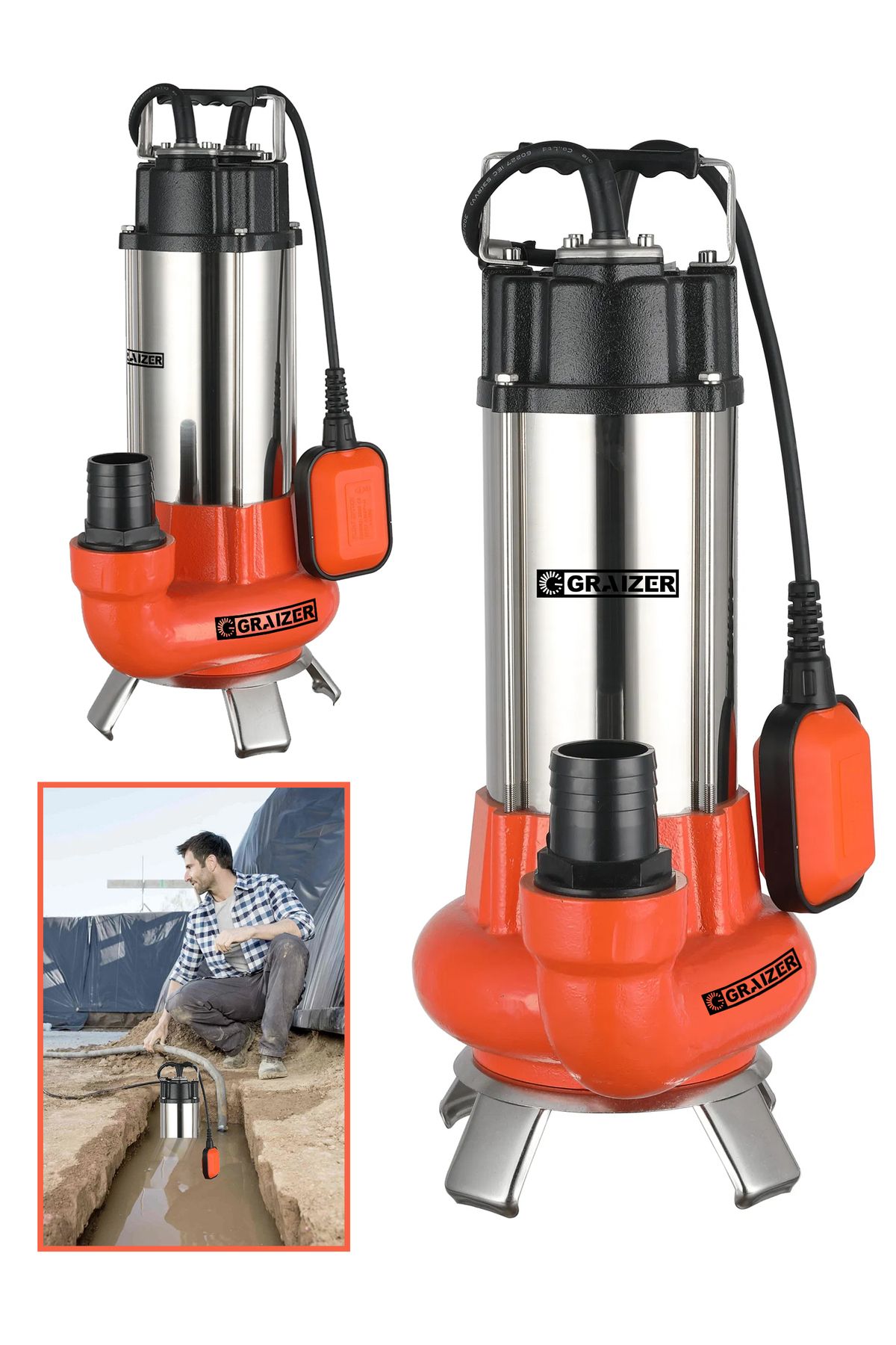 Graizer 5 Hp Drenaj Logar Atık Dalgıç Su Pompası Motoru Bıçaklı Parçalayıcı