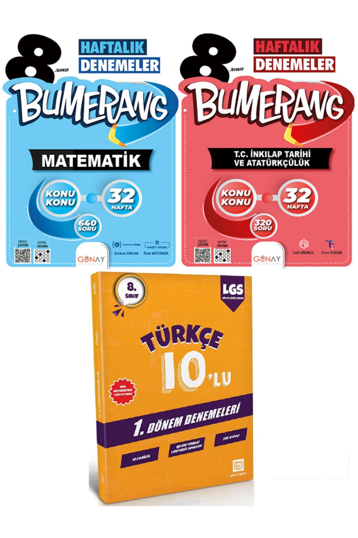 Efsane Yayınları 8.Sınıf Günay Bumerang Matematik + İnkılap Tarihi 32 Haftalık Denemeler + 10'Lu Türkçe Deneme HEDİYE