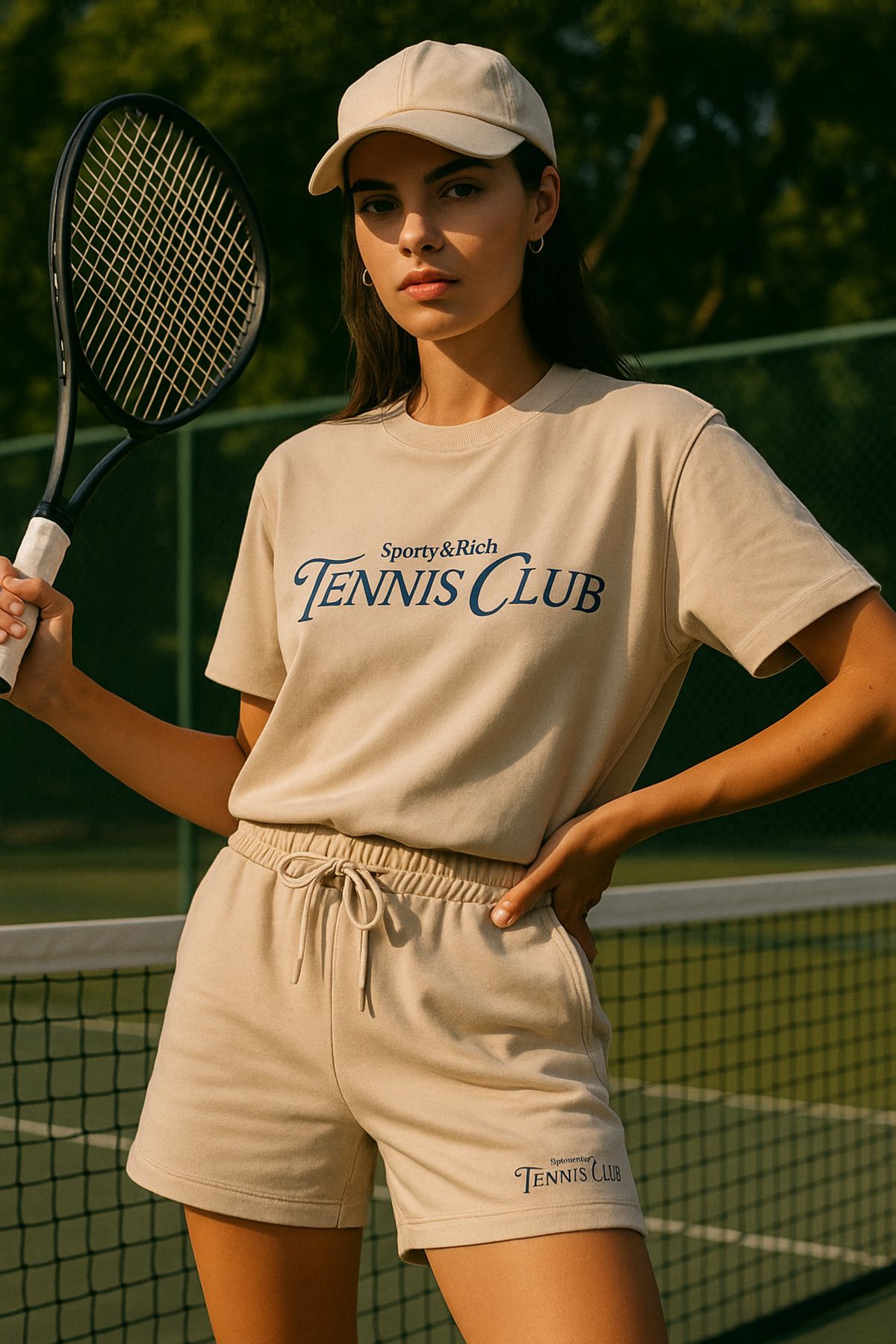 Rich Kadın Sporty Kısa Kollu Bisiklet Yaka Oversize T-shirt ve Şortlu Alt Üst Takım Tenis İkili Takım