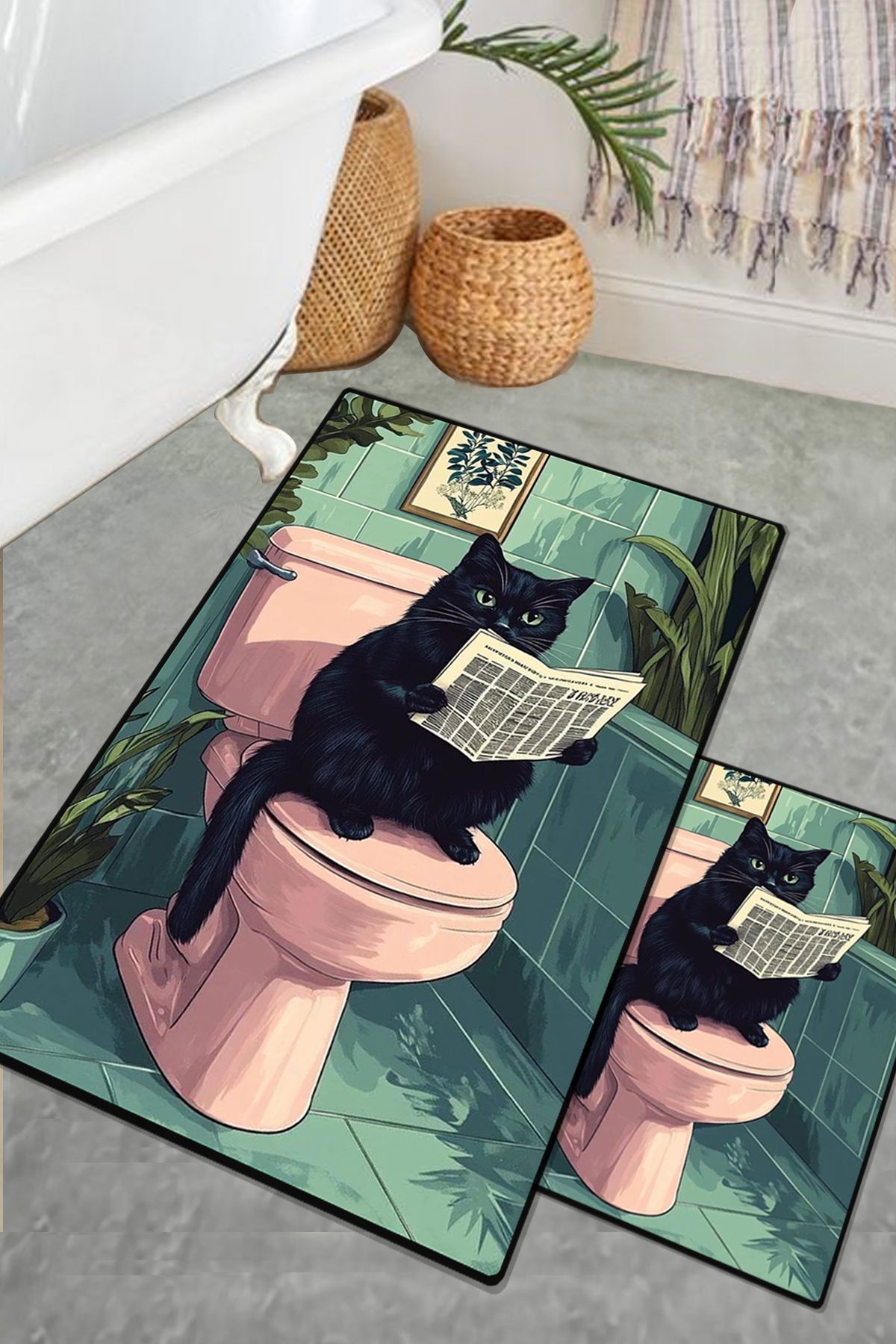 Iromika Home Cats Newspaper 2 Li Set Banyo Paspası Djt