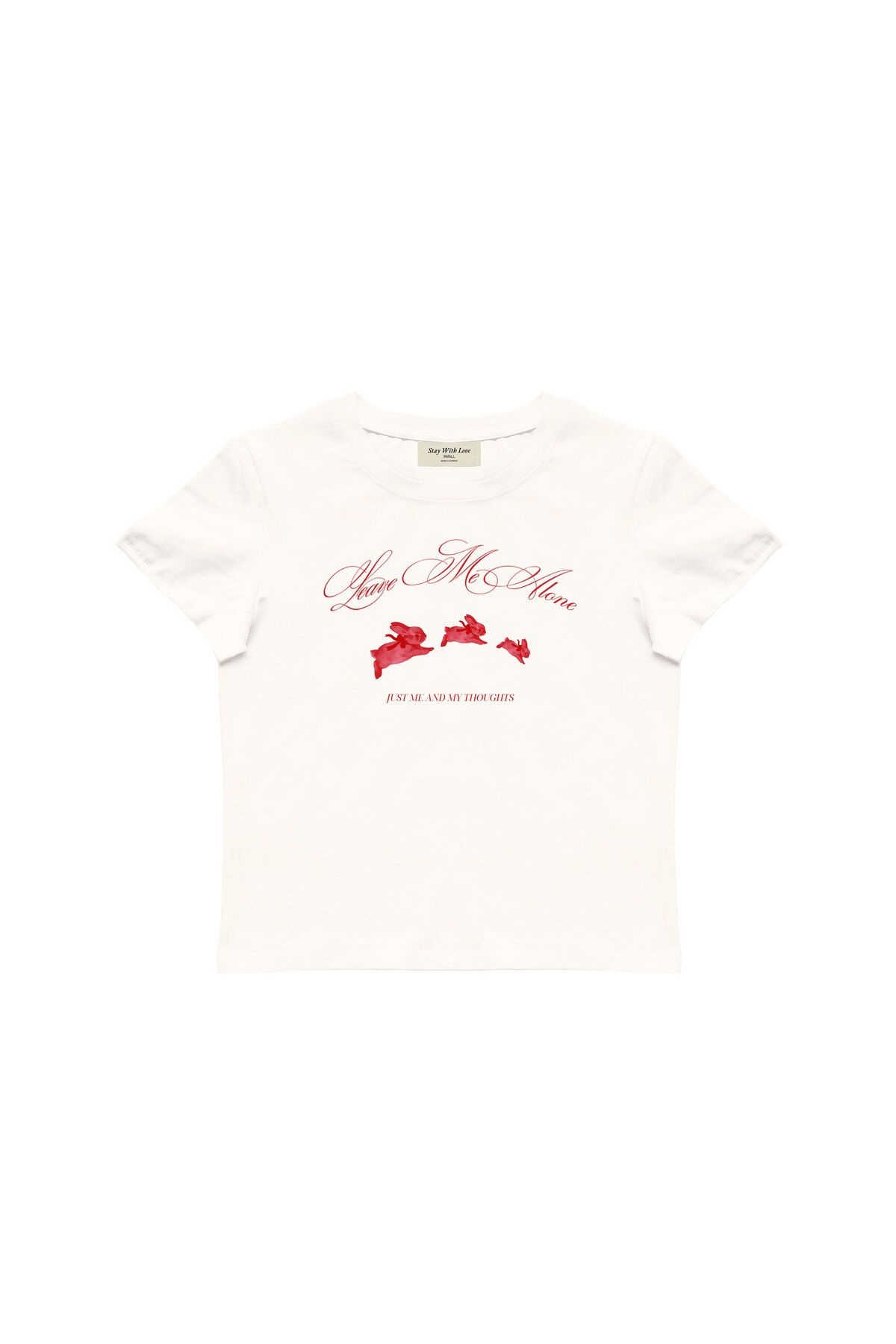 lethestudios Leave Me Alone Baskılı, Tavşan Desenli Baby Tee Crop Top
