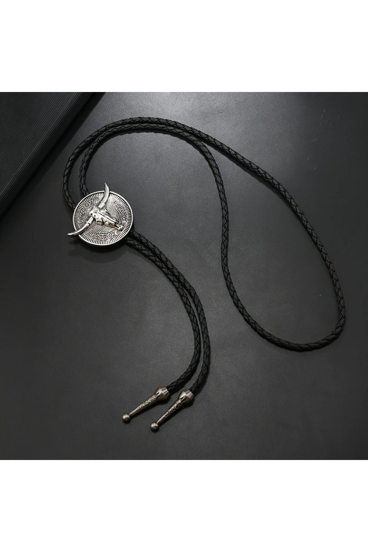 MİLALAZO Western Kovboy Vintage Bolo Kravat ile Boğa Başlı Kolye