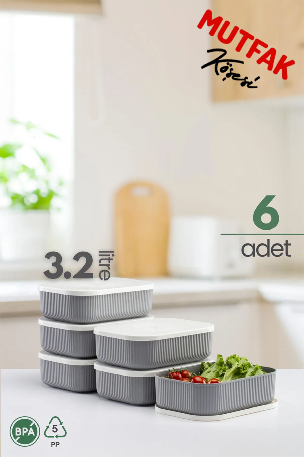 Mutfak Köşesi Terra 6 Adet 3.2 Lt Düzenleyici Kapaklı Kutu, Dekoratif Saklama Kutusu