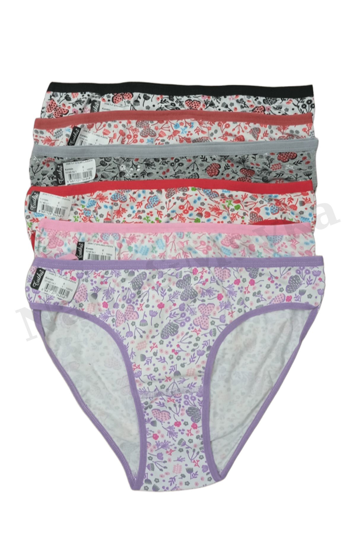 Nana & Mayka Moda Nana & Mayka 6'lı Tutku Abelia Bikini Kadın Slip Külot – Çiçek Desenli Karışık Renk Pamuklu L-XL 598