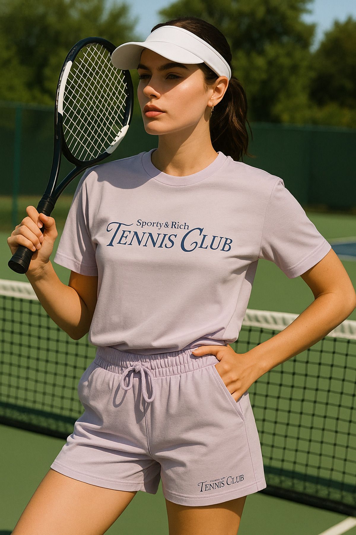 Rich Kadın Sporty Kısa Kollu Bisiklet Yaka Oversize T-shirt ve Şortlu Alt Üst Takım Tenis İkili Takım