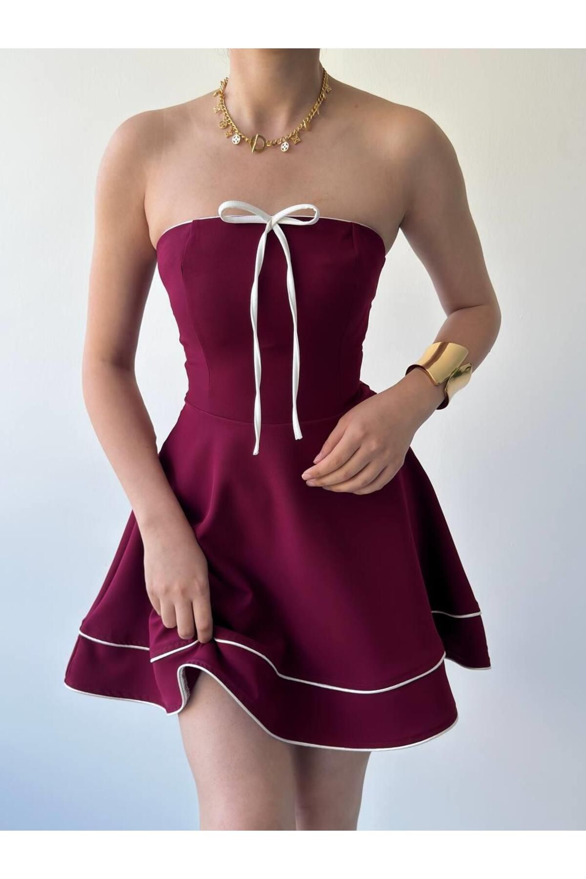 conconmoda Straplez İp Fiyonk Detay Atlas Mini Camille Elbise