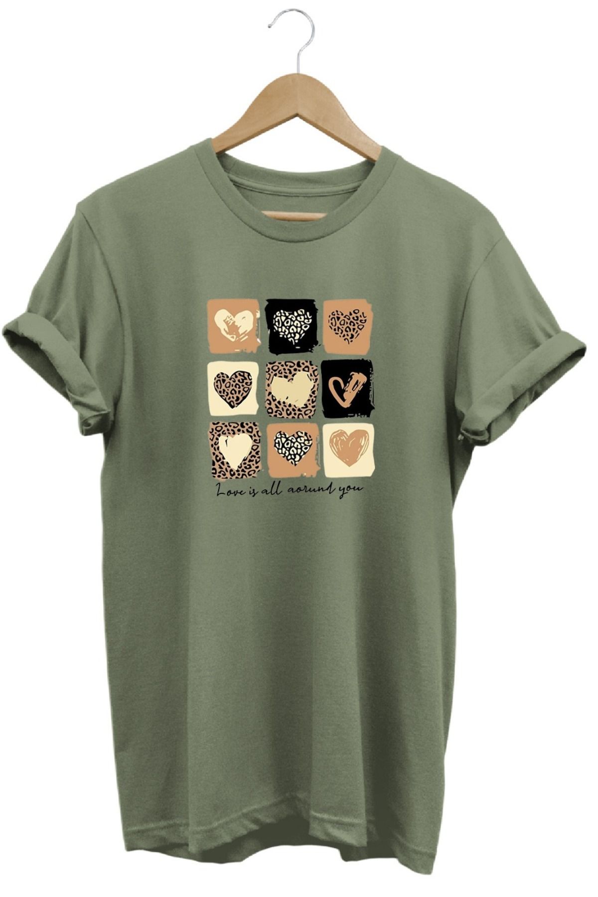 joyyfashion Kalp Baskılı T-Shirt