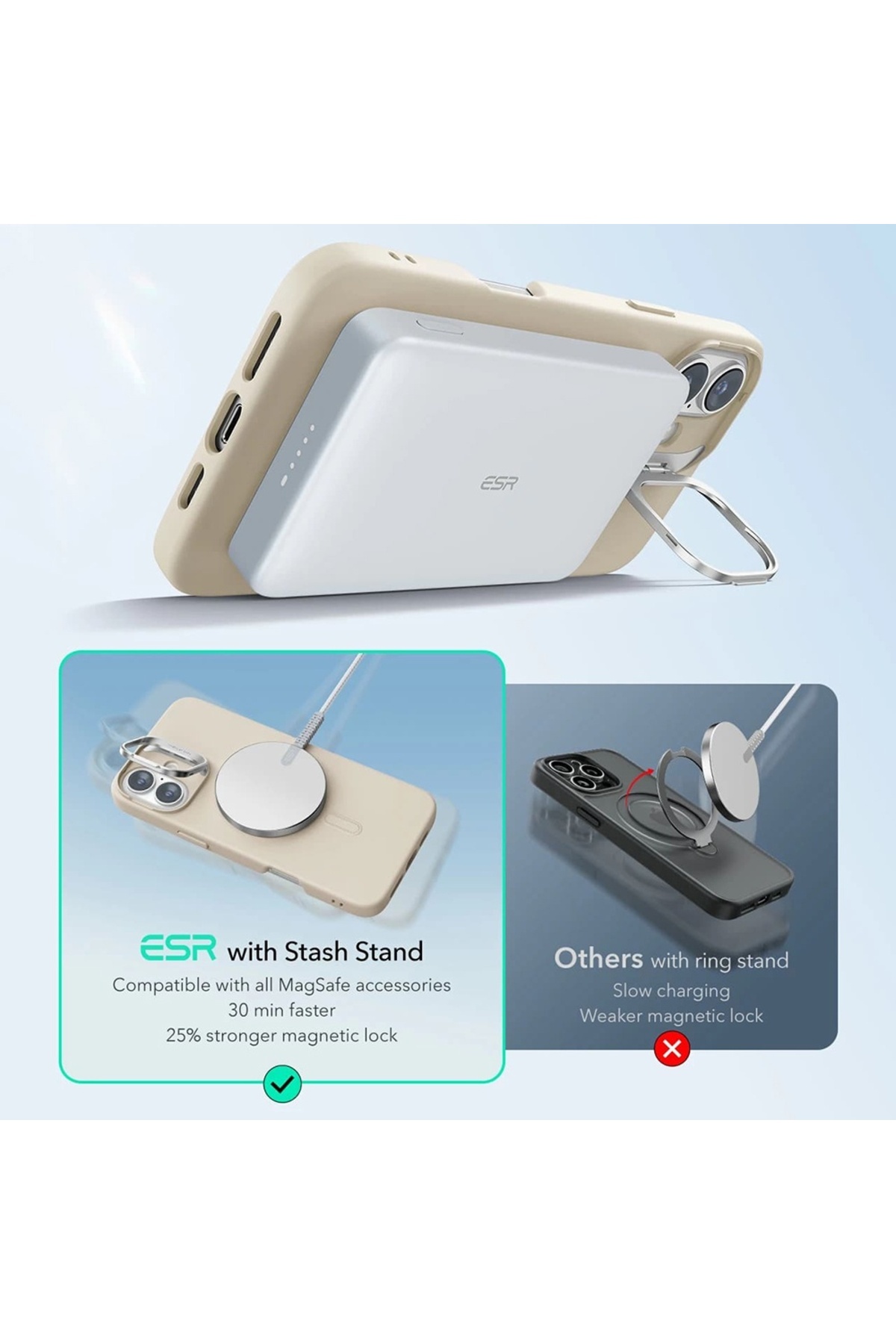 ESR-IPhone 16 Plus Case - ESR Cloud Soft HaloLock Kickstand - Light Tan 8