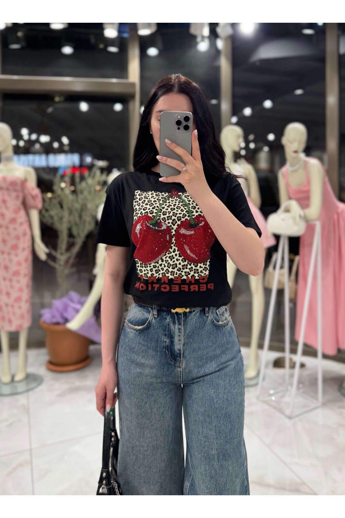 missswans Leroy Leopar Taş İşlemi T-Shirt Siyah