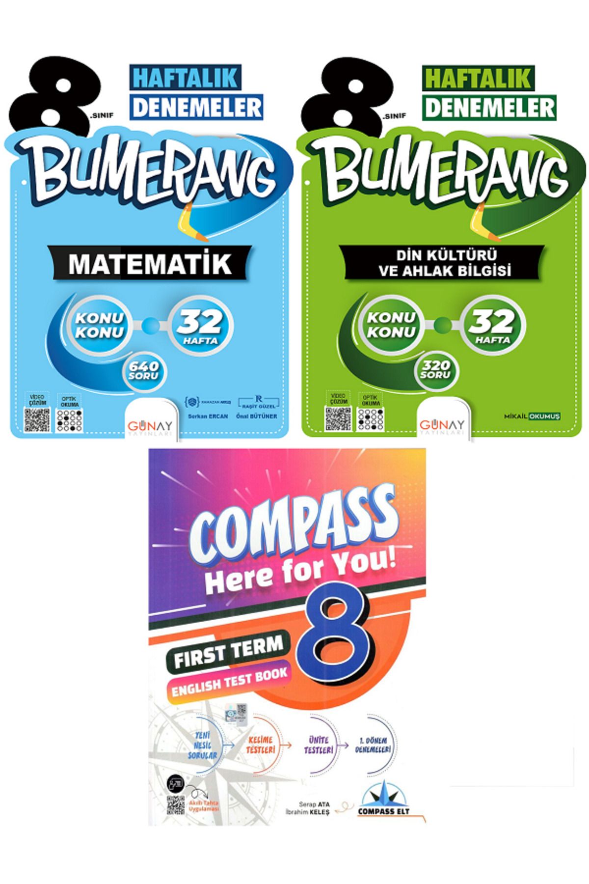 Efsane Yayınları 8.Sınıf Günay Bumerang Matematik + Din 32 Haftalık Denemeler + Compass İngilizce Test Book HEDİYE