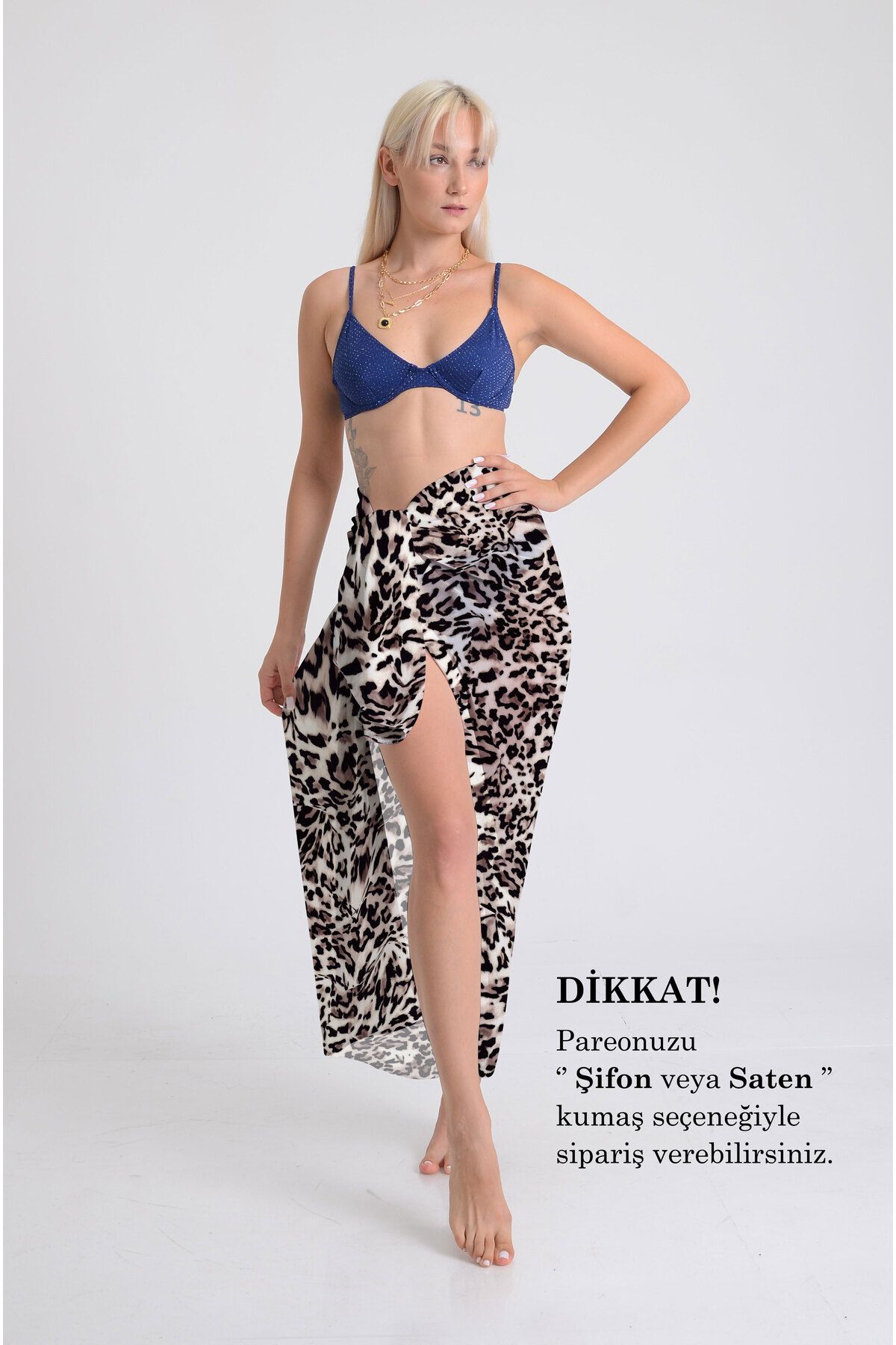DESENİX Leopar Desenli Pareo - 100x145 cm - İpeksi Şifon & Lüks Saten Kumaş Seçeneği - Plaj Elbisesi