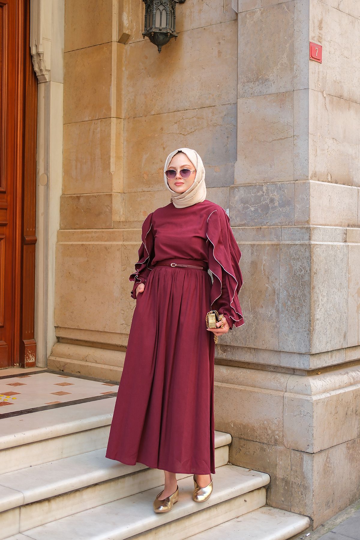 LOCCO Kadın Kolları Süs Dikişli Takım Bordo