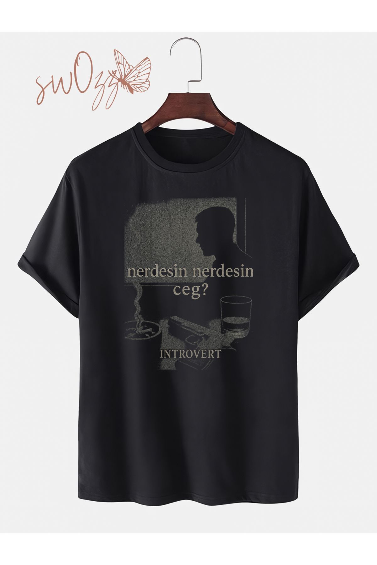 swOzz Siyah Oversize Unisex T-shirt – “Nerdesin Nerdesin Ceg?” Yazılı Rap Temalı Baskılı Model
