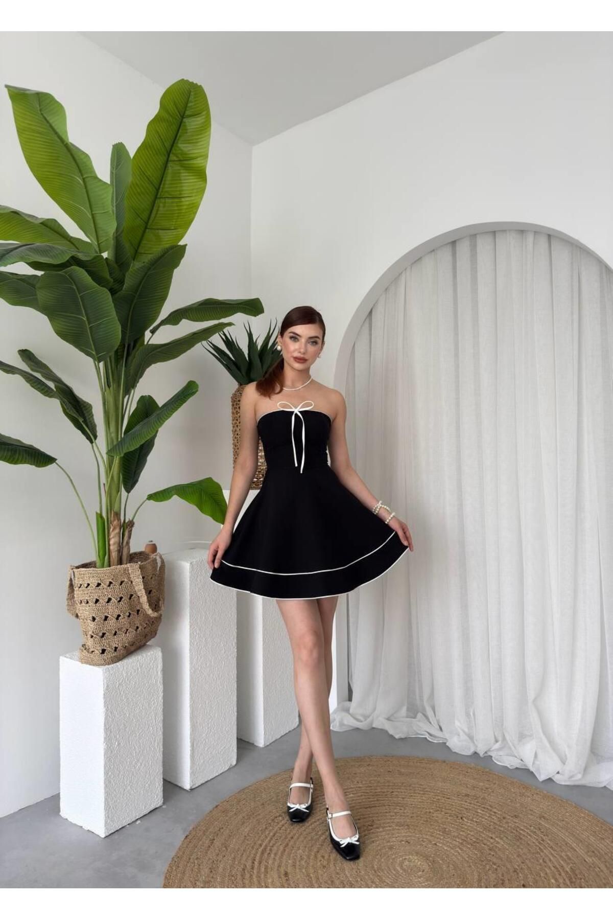 conconmoda Straplez İp Fiyonk Detay Atlas Mini Camille Elbise