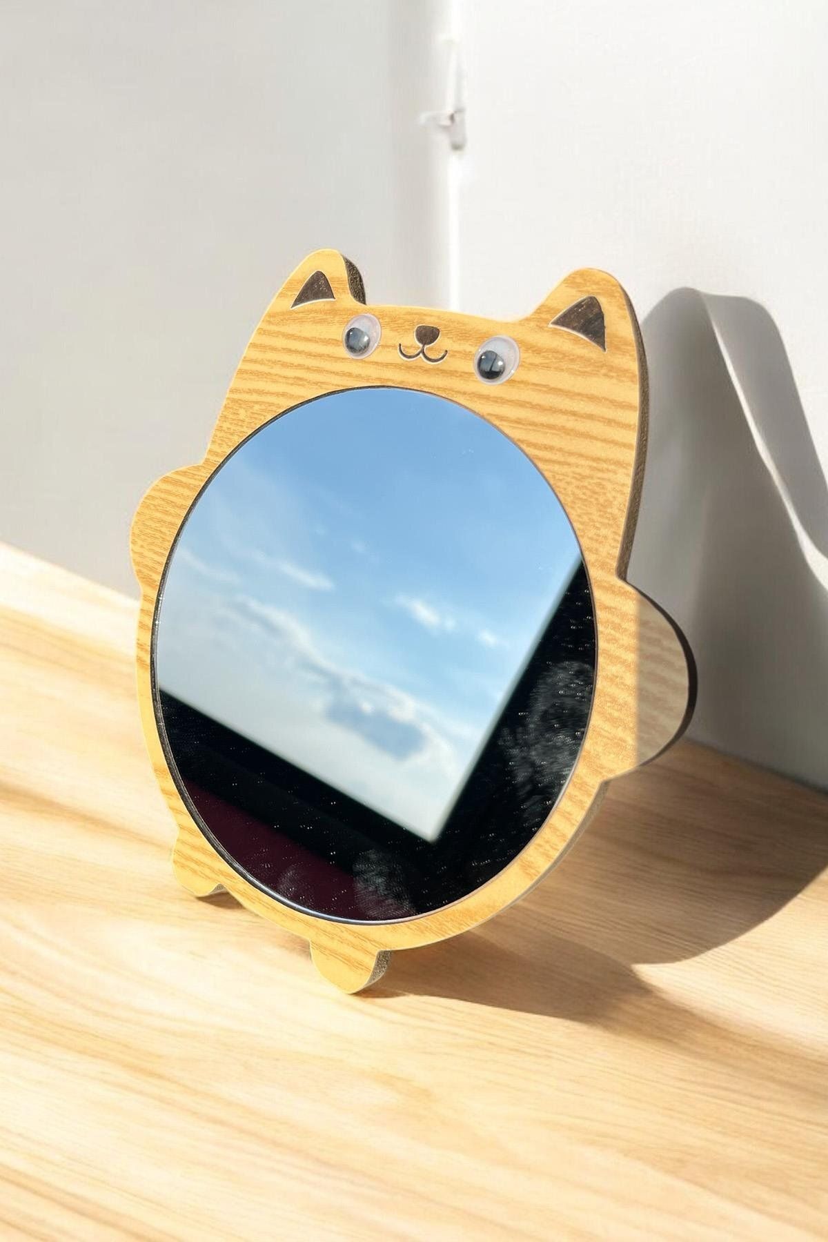 TAKIŞTIR Kahverengi Kedi Figürlü Masa Aynası