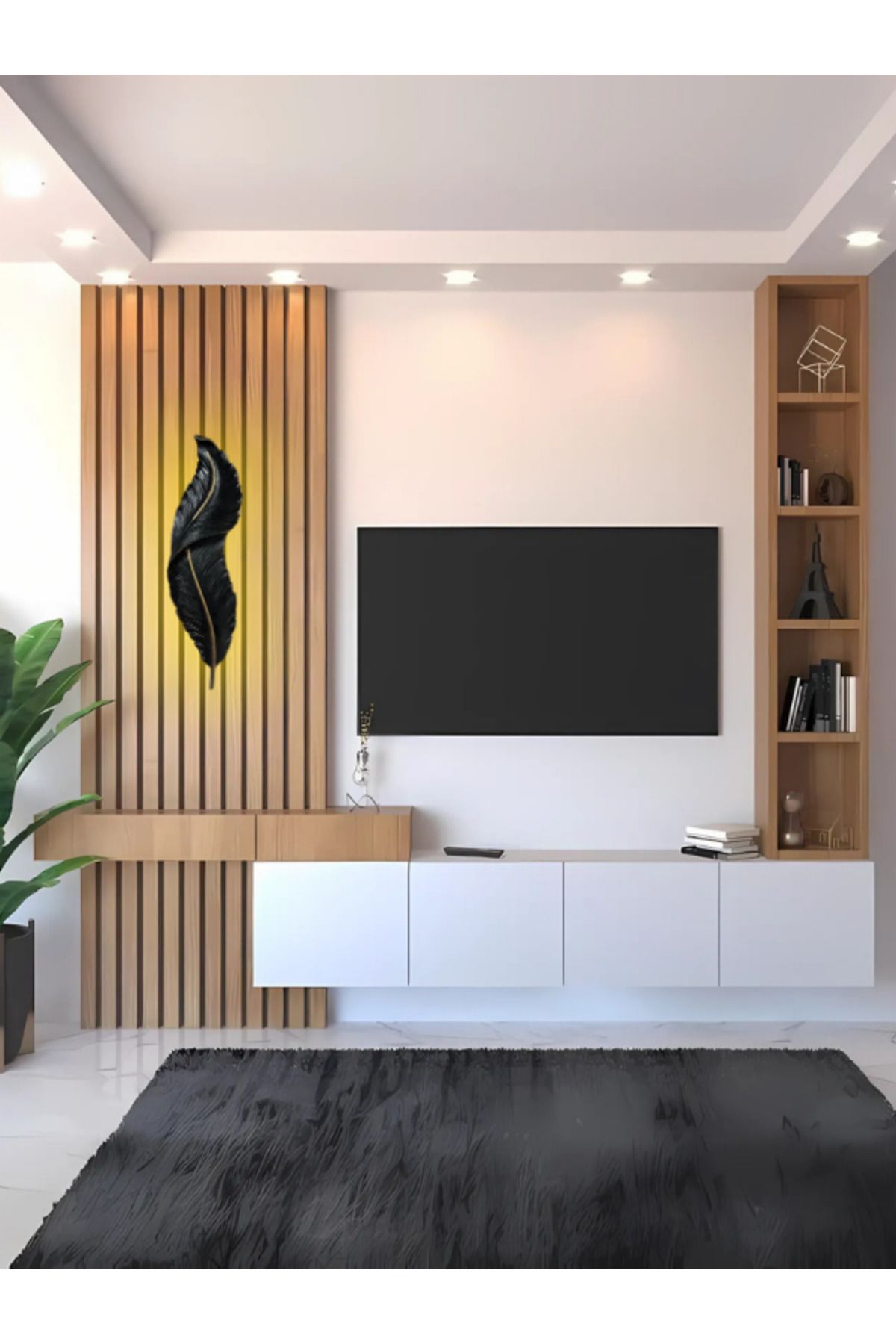 3D AKSESUAR DÜNYASI Siyah Tüy Aplik Led'li Kumandalı ve Pilli Dekoratif Duvar Aydınlatma
