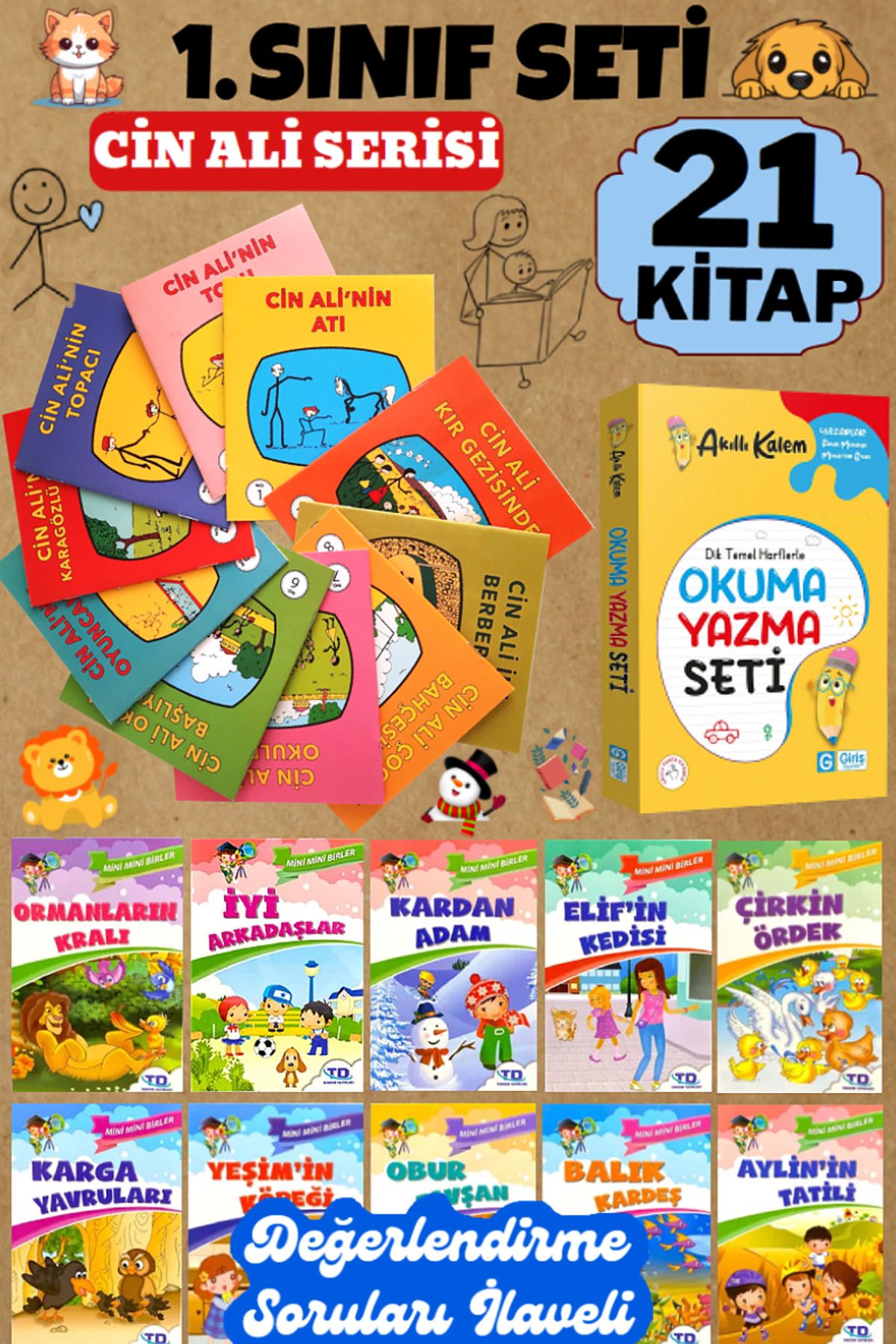 Altınpost Yayınları 1. Sınıf Seti (Toplam 21 Kitap) | Cin Ali Serisi + Okuma Yazma Seti + 10 Adet Hikaye Kitabı