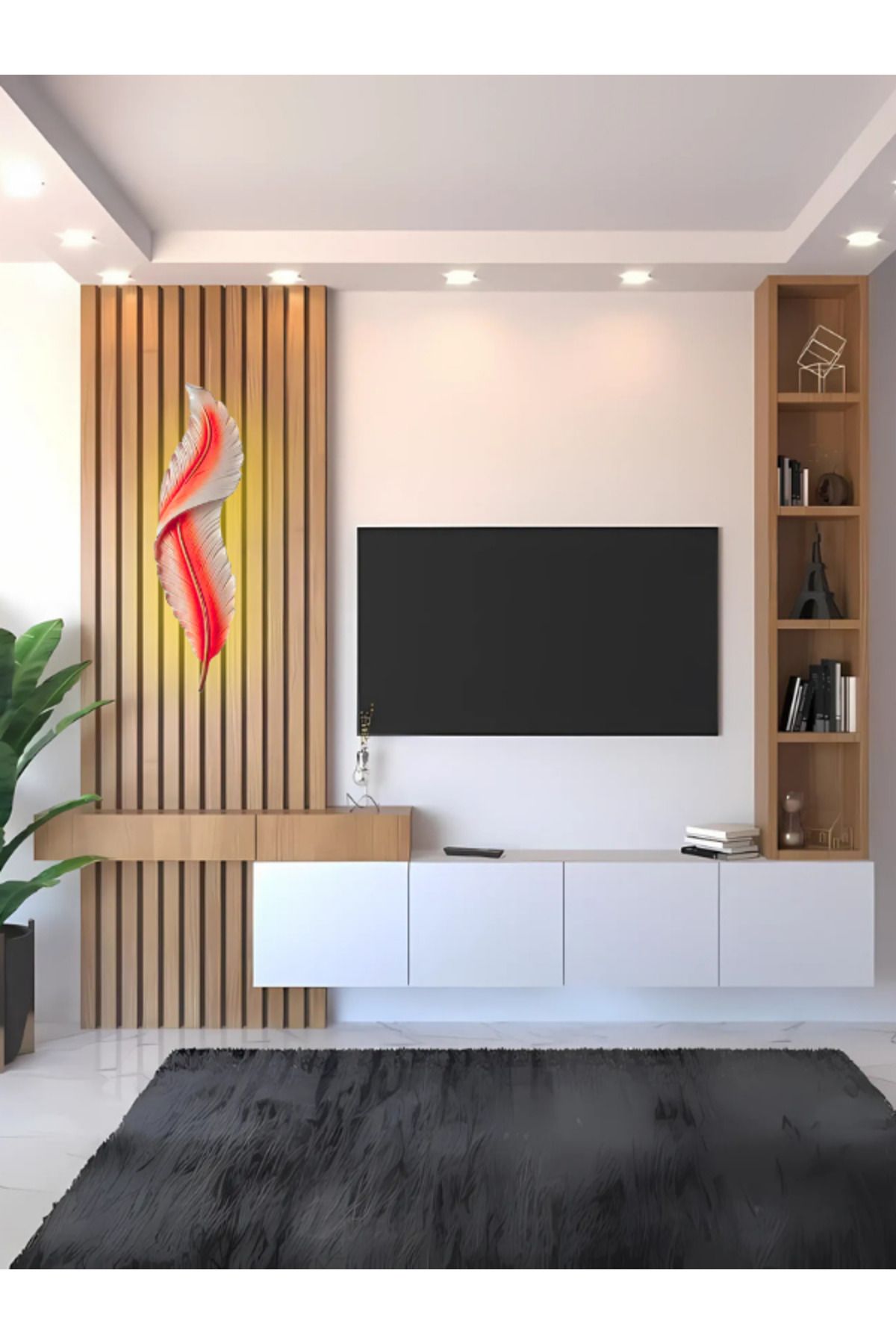 3D AKSESUAR DÜNYASI Tüy Aplik Led'li Kumandalı ve Pilli Dekoratif Duvar Aydınlatma