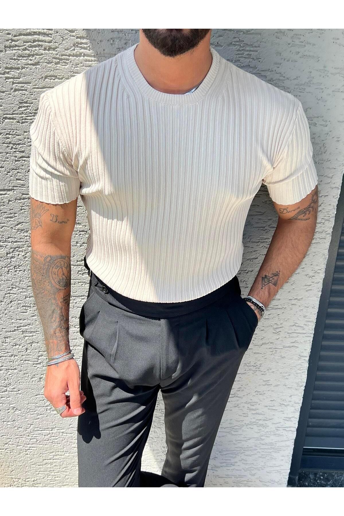 Elzem Likralı Regular LooseFit Tshırt Krem