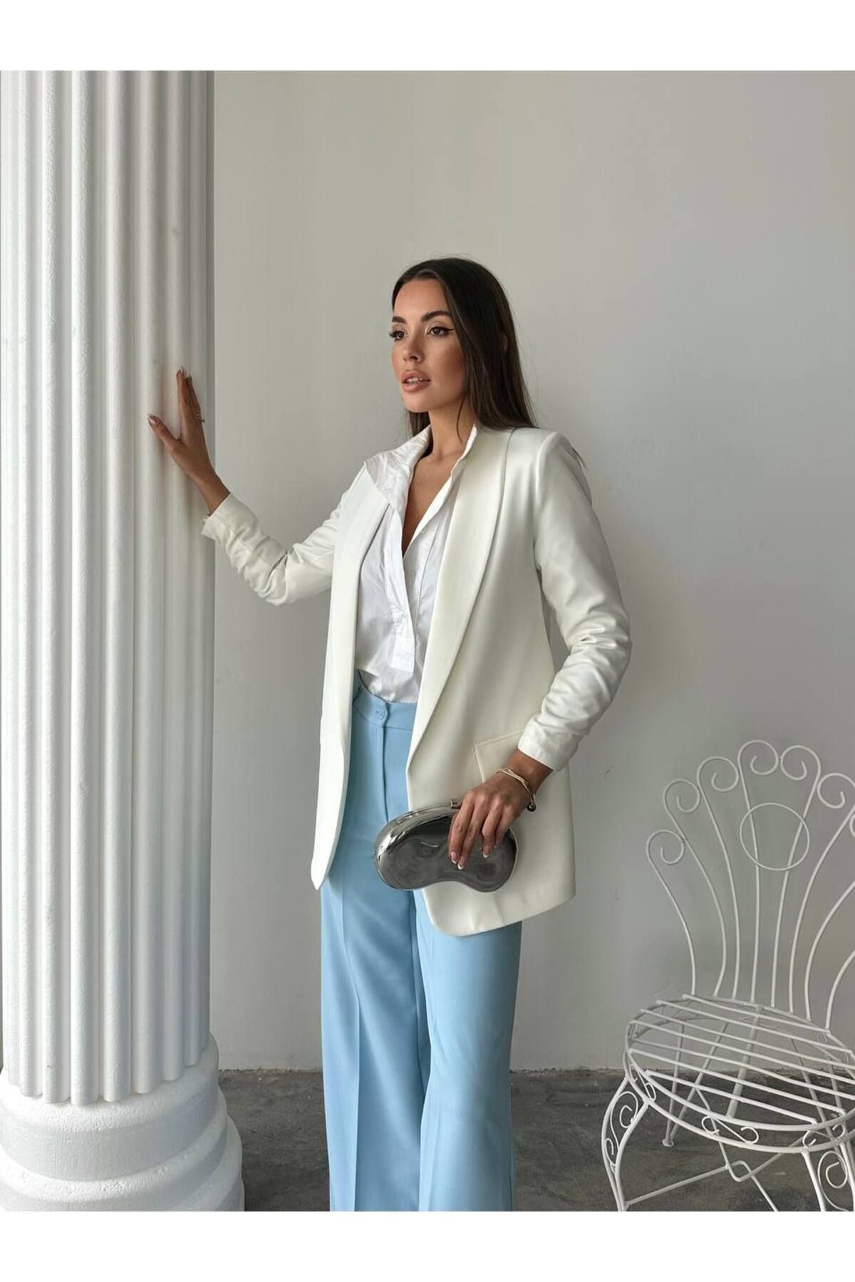 ENZOI Reguler Astarlı Kolu Büzgülü Blazer Ceket
