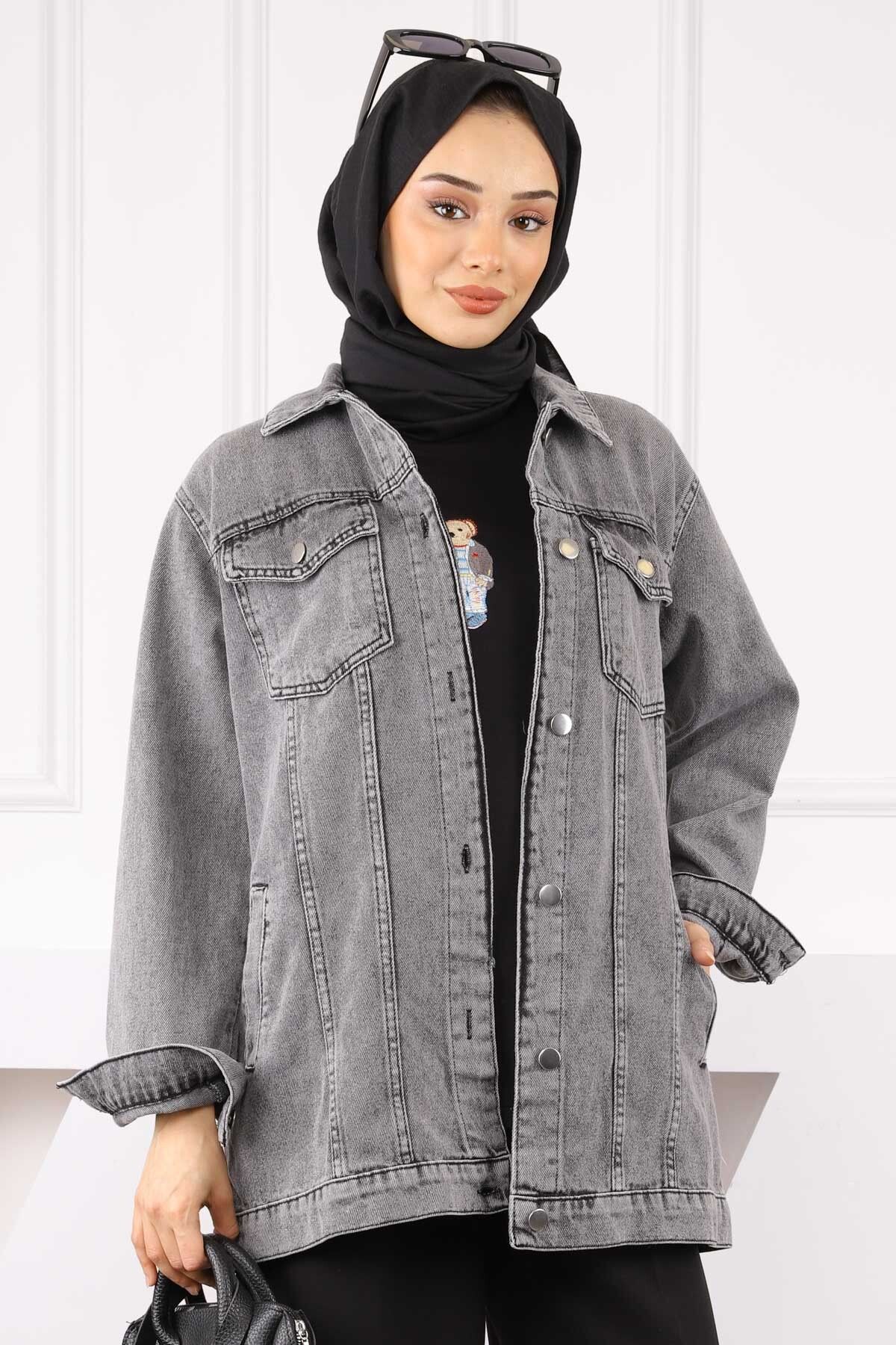 İmajButik Füme Cepli Kot Ceket