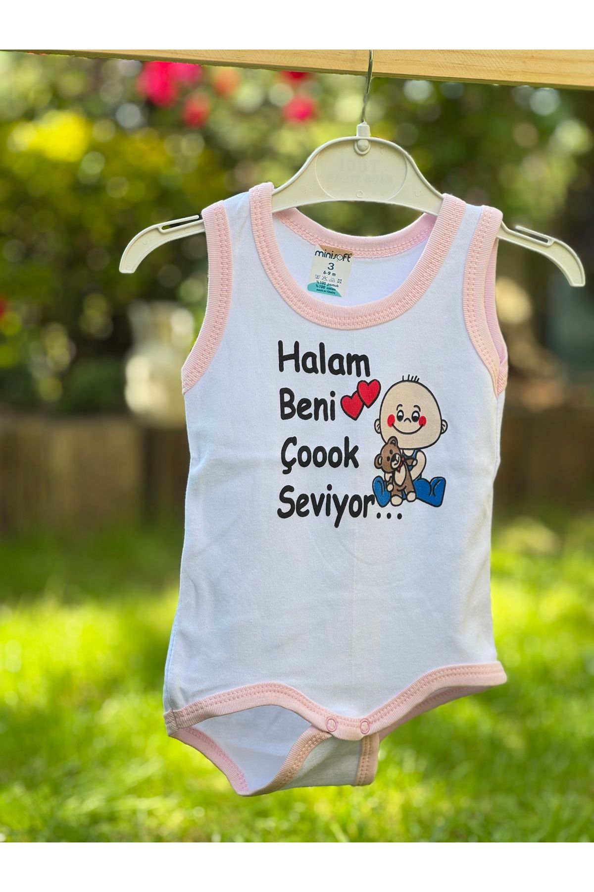 BETSY STUDIO Pamuklu Bebek Zıbın/ Bebek Body - Halam Beni Çok Seviyor Baskılı
