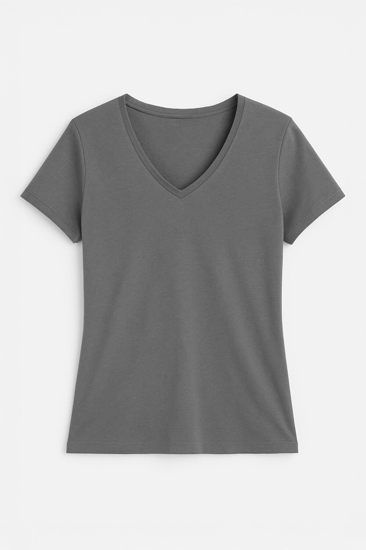 MARKAPIA WOMAN Kadın V Yaka Kısa Kollu Düz T-Shirt