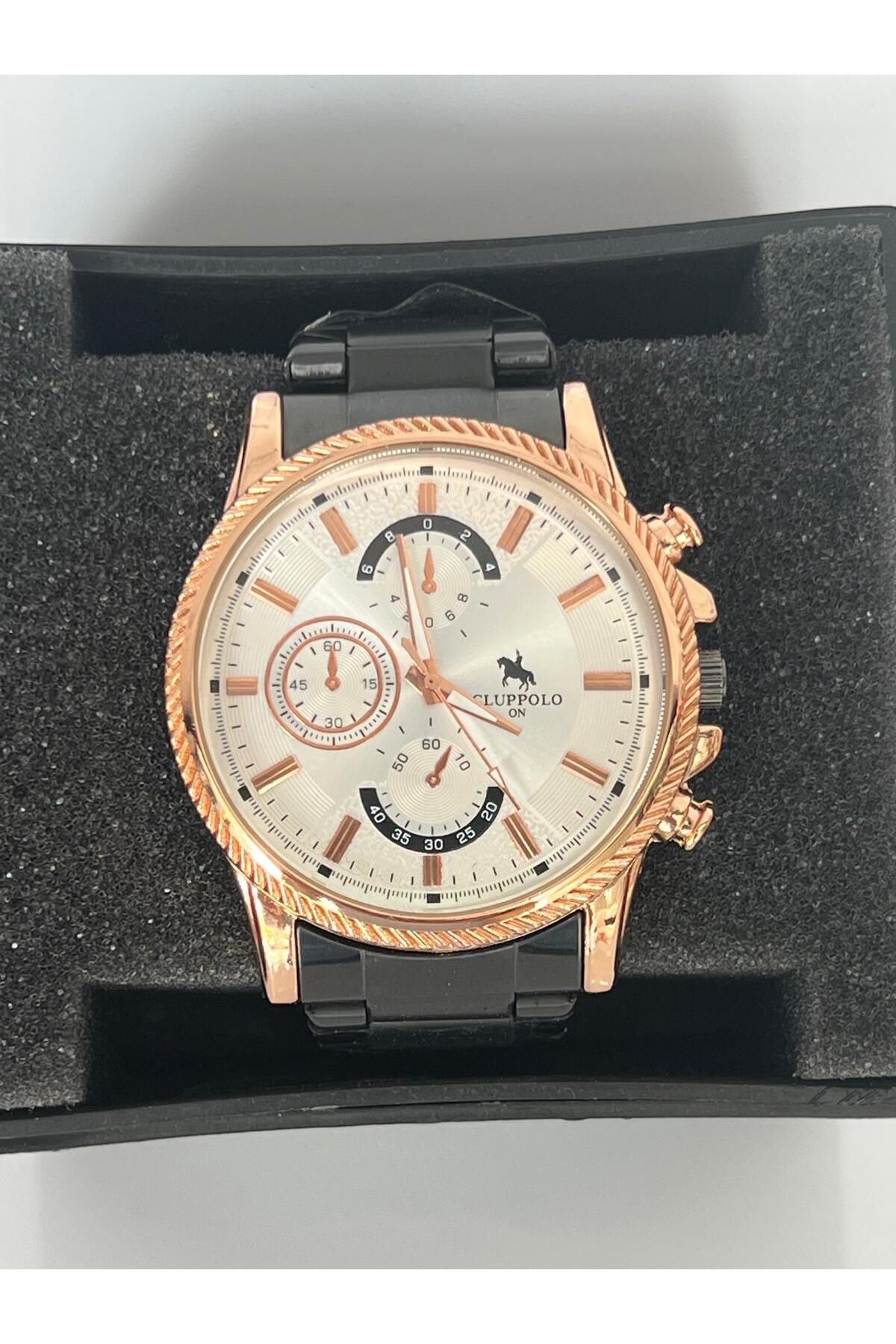 Meri Siyah kordon çelik rosegold kasa erkek saat
