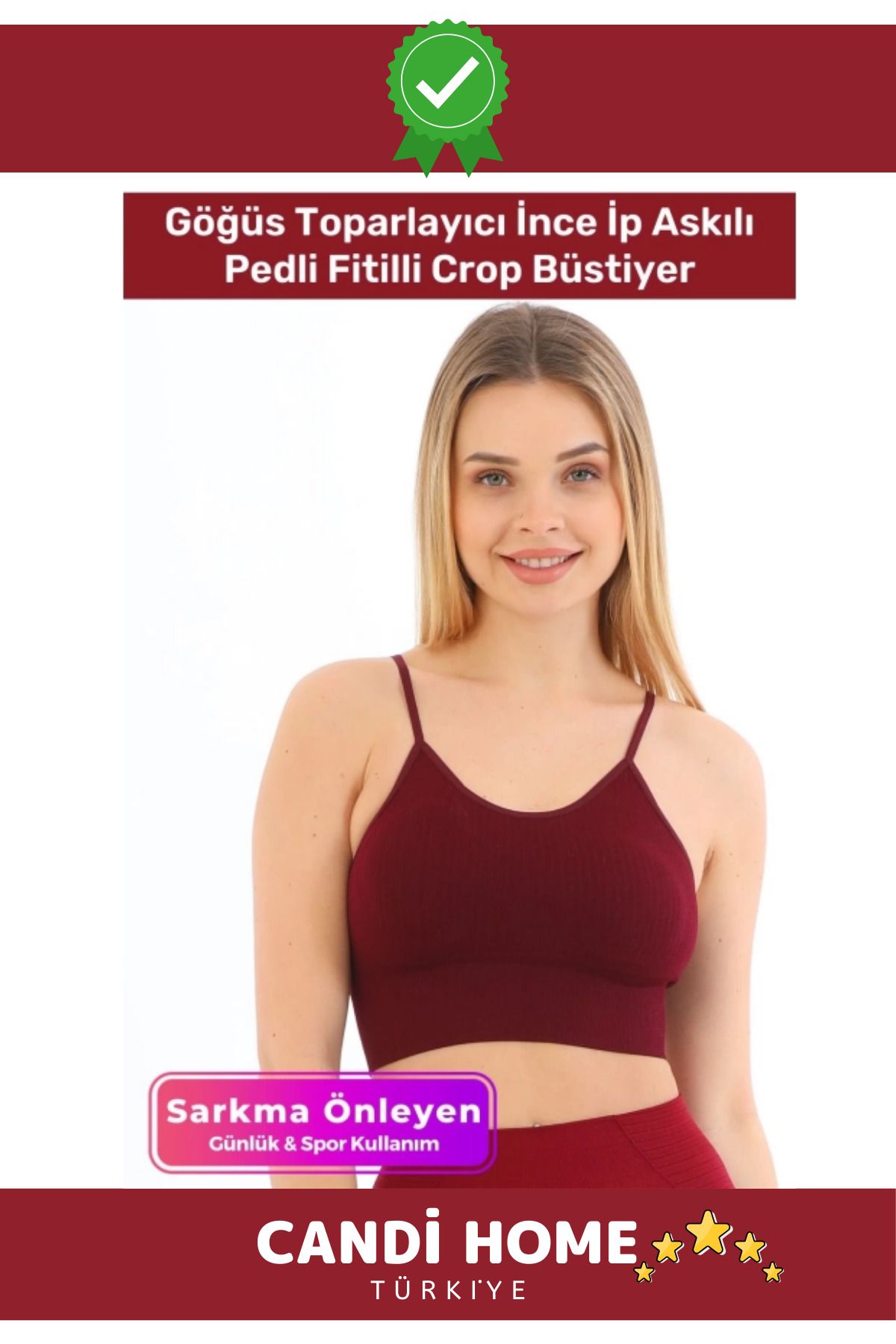 HOBİ CONDİ New Premium Göğüs Toparlayıcı Sarkma Önleyen Spor Günlük Askılı Pedli Fitilli Crop Büstiyer