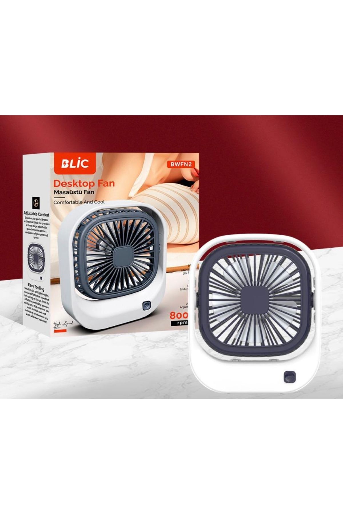 Blic ROSE TEKNOLOJİ 250mah BATARYALI 3 KADEME HIZ AYARLI 8000rpm TAŞINABİLİR MASAÜSTÜ FAN