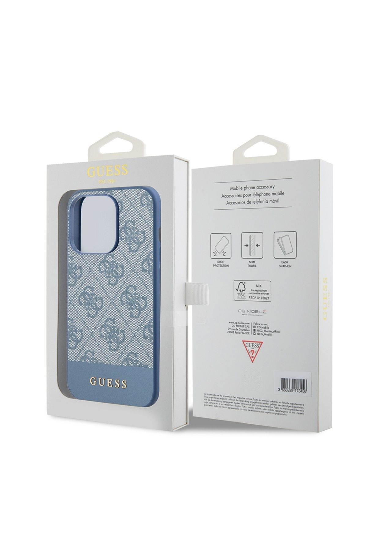 Guess-Case for iPhone 15 Pro Max - Guess Hardcase 4G Stripe Collection (GUHCP15XG4GLBL) - Blue 7