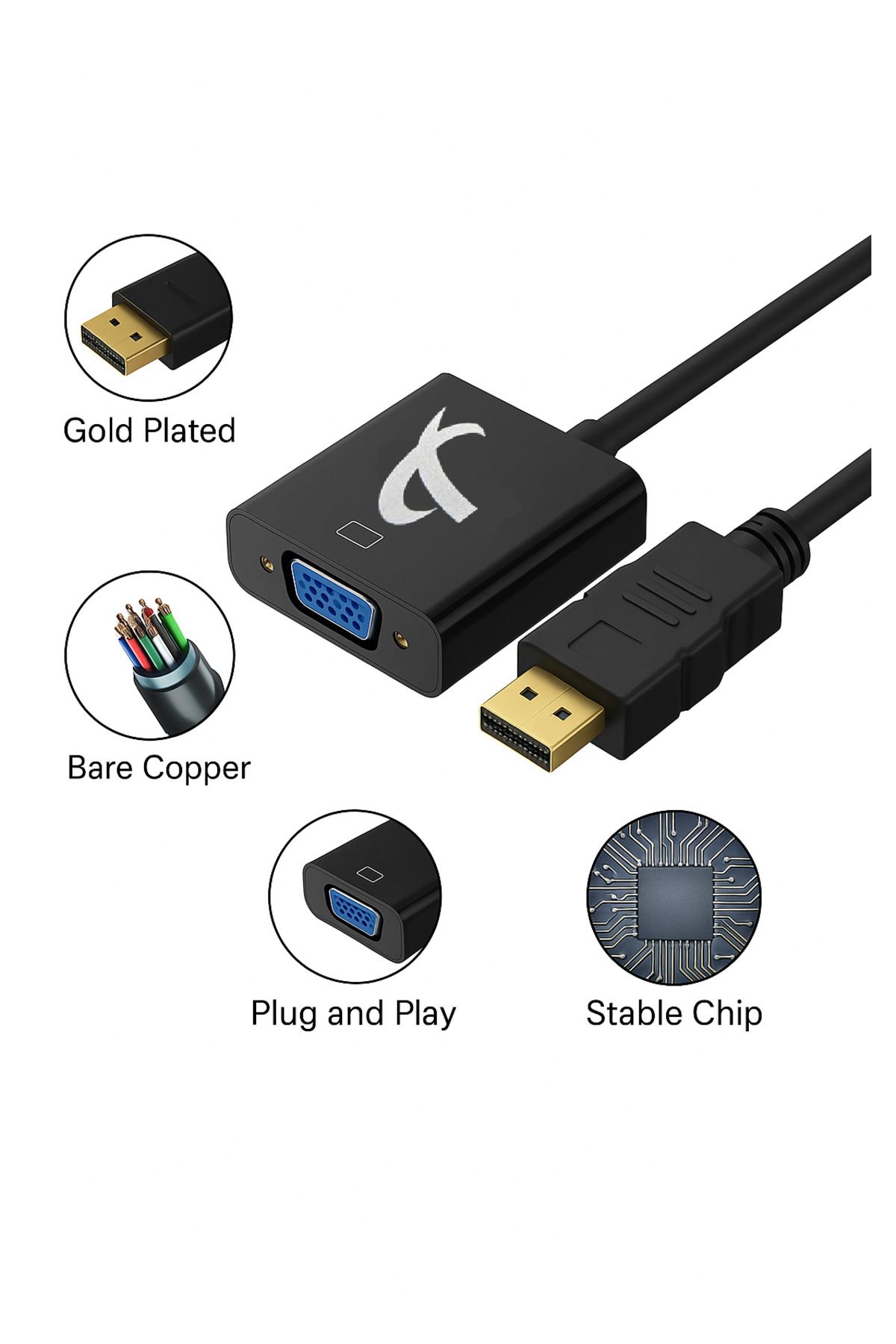 Others-Fujishka Dp To Vga Cable Adapter, Displayport To Vga Connector, Compact Design For Laptop – 1.5m 3
