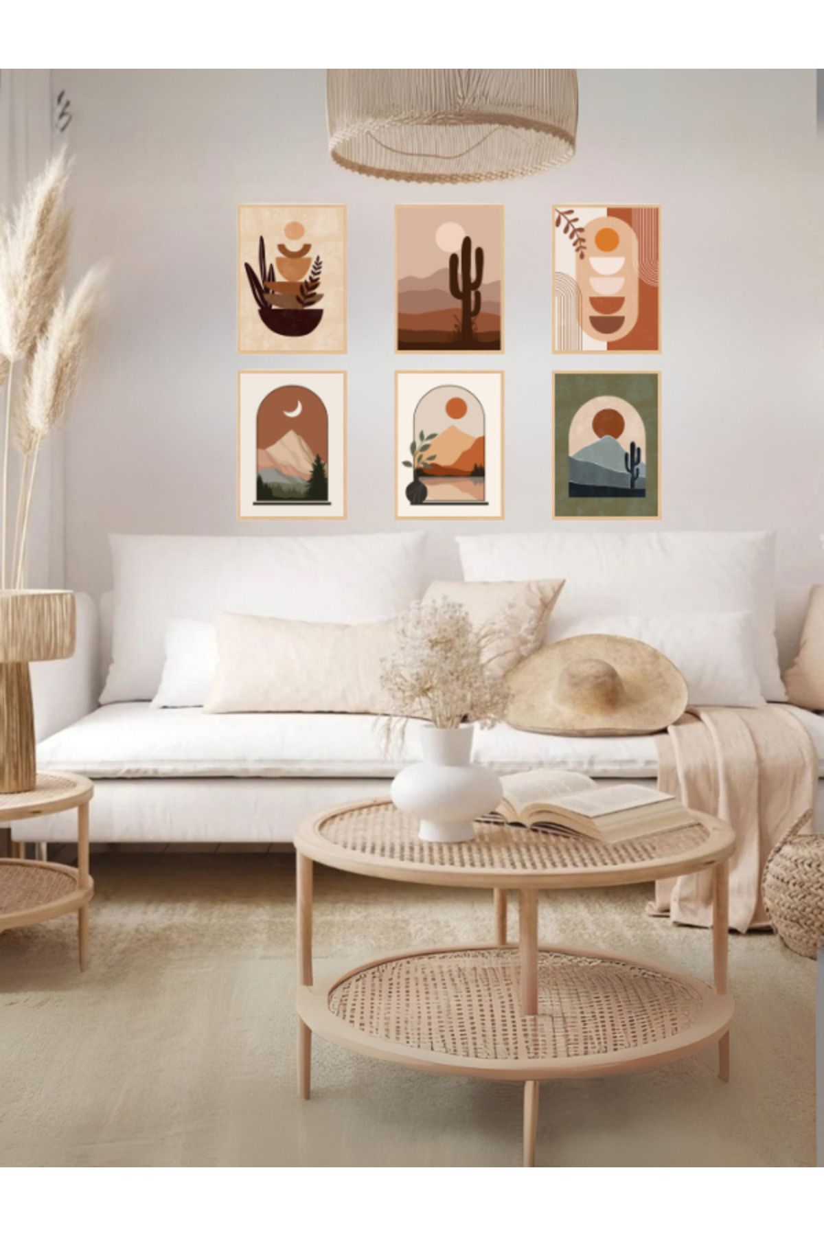 Tuba Decor 6 Parça Çerçeve Görünümlü MDF bohem Tablo Seti