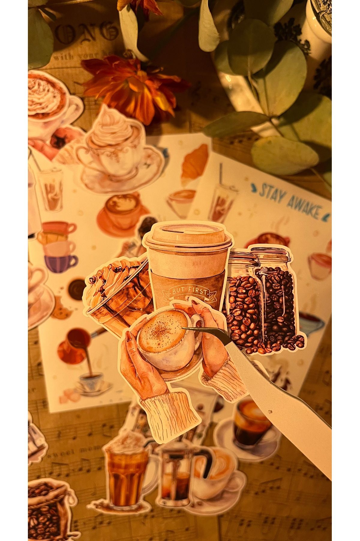NONA Kahve Temalı Sticker Seti / 2 adet A6 / 16 adet tam çıkartma