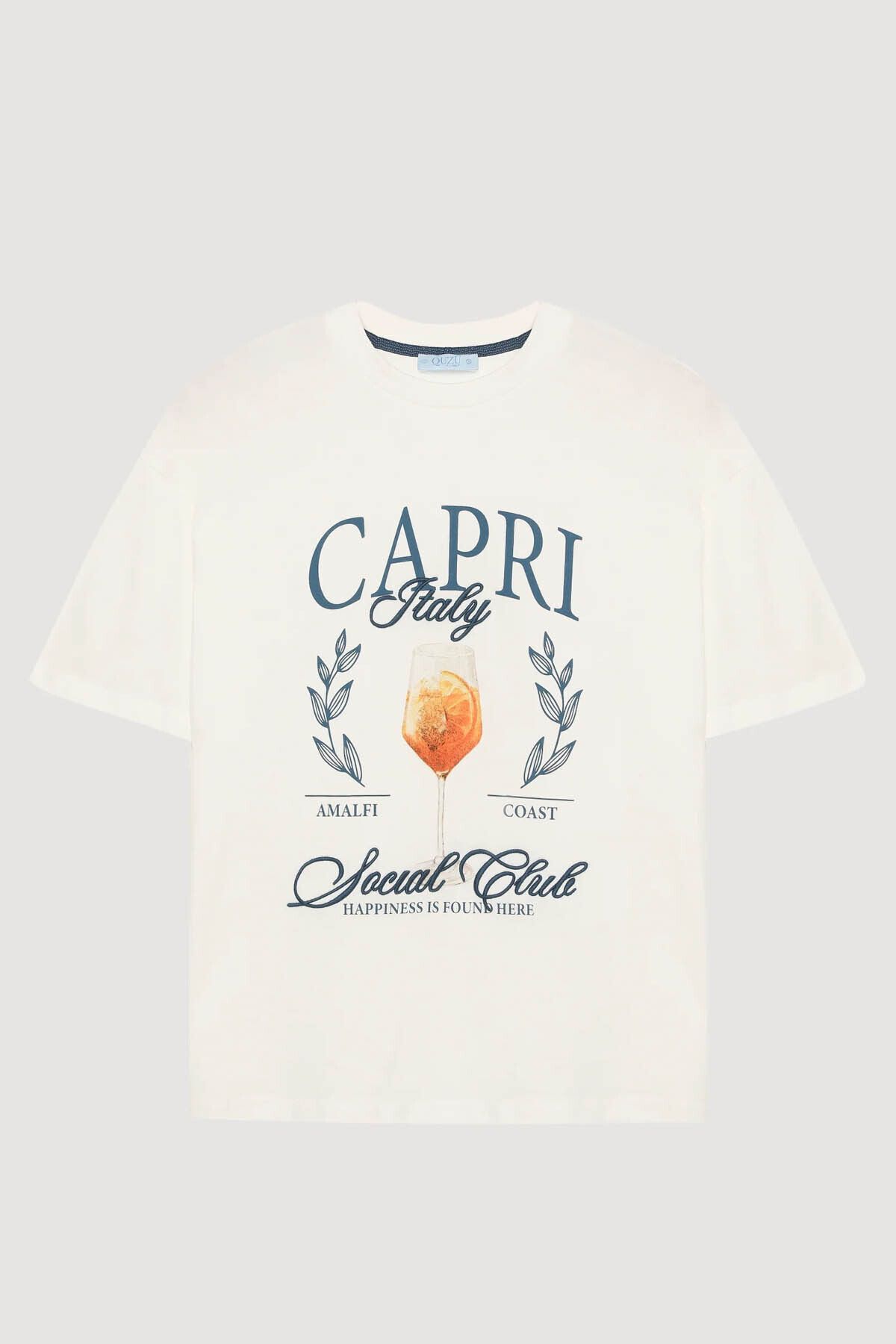 Quzu Yazı Baskılı Ekru Kadın T-Shirt TSH00505