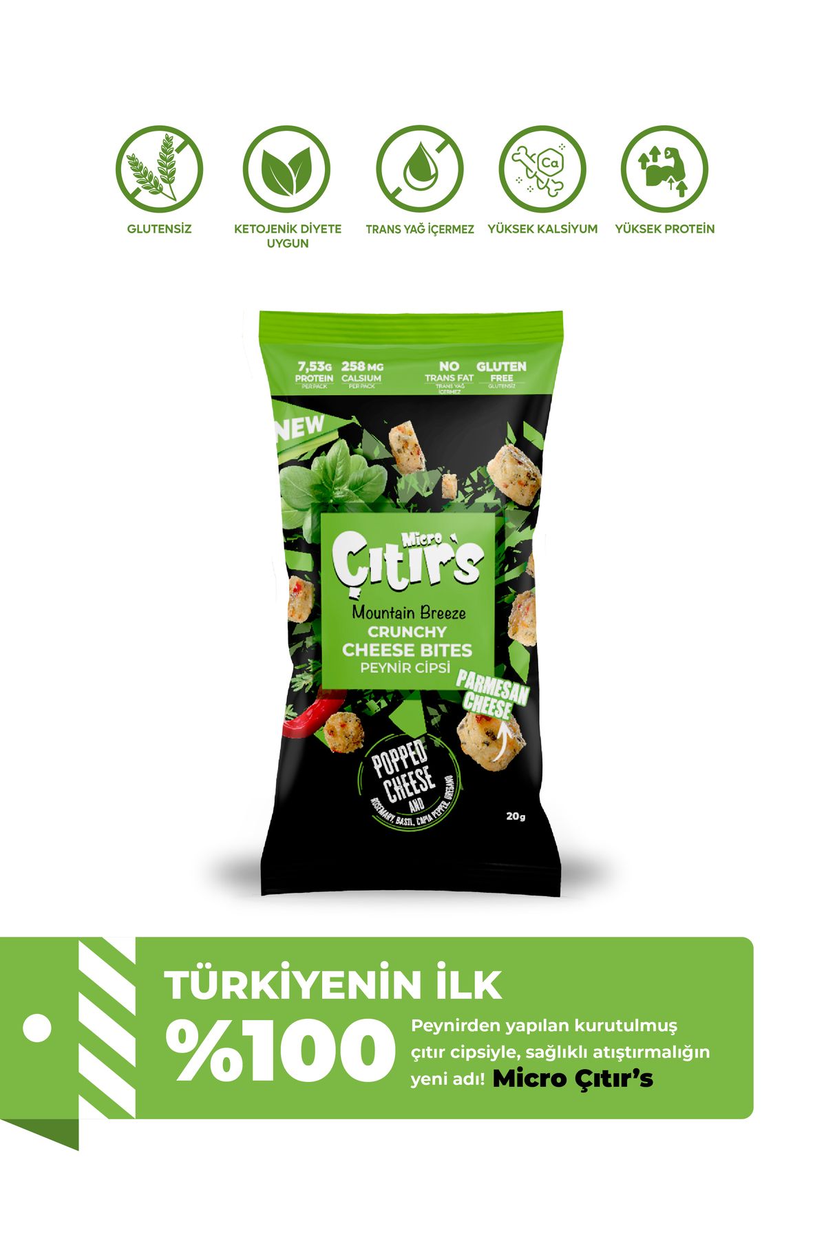Micro Çıtır's Kekik Biberiye Fesleğen Kapya Biberli Parmesan Peynir Cipsi 20 gr