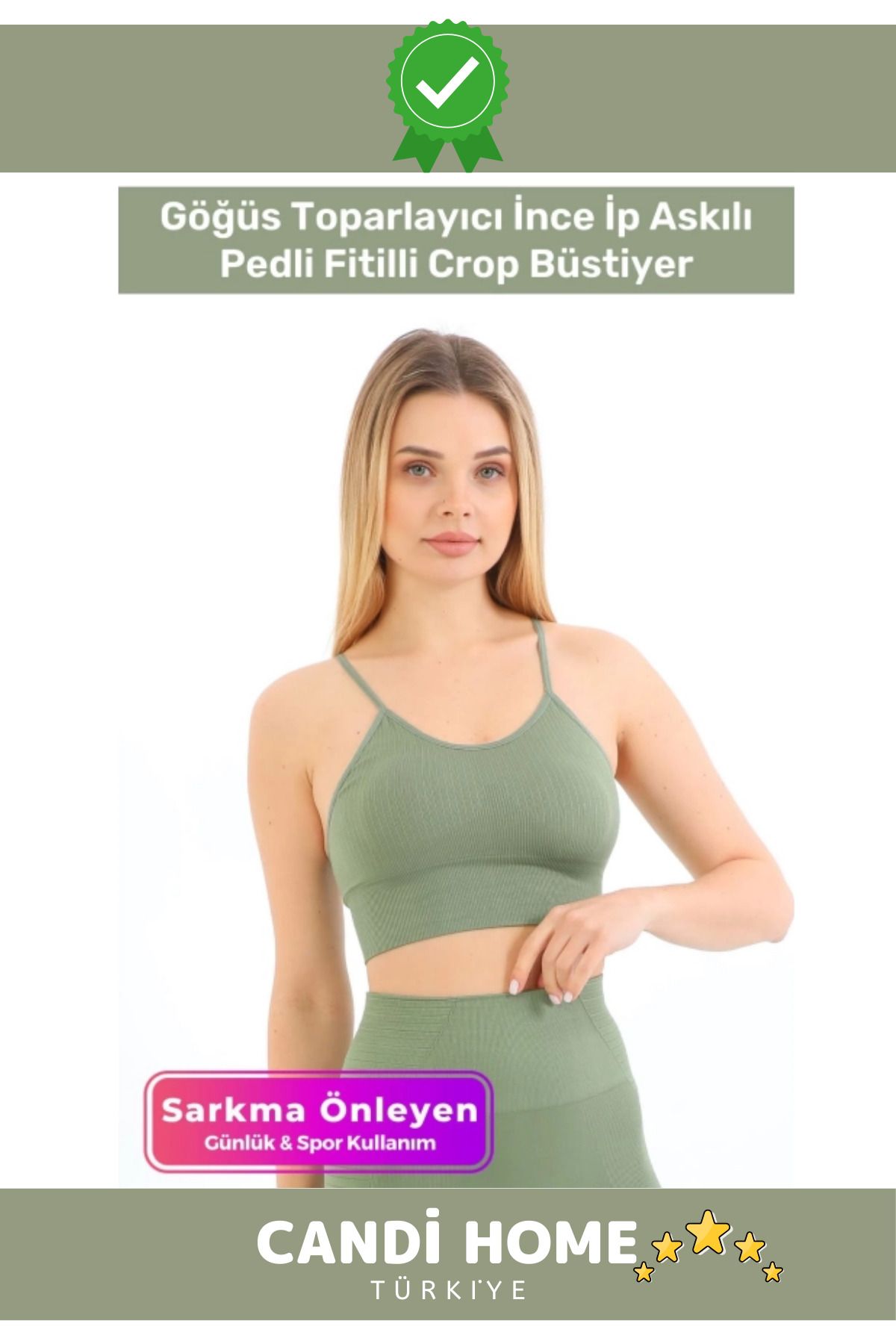 HOBİ CONDİ New Premium Göğüs Toparlayıcı Sarkma Önleyen Spor Günlük Askılı Pedli Fitilli Crop Büstiyer