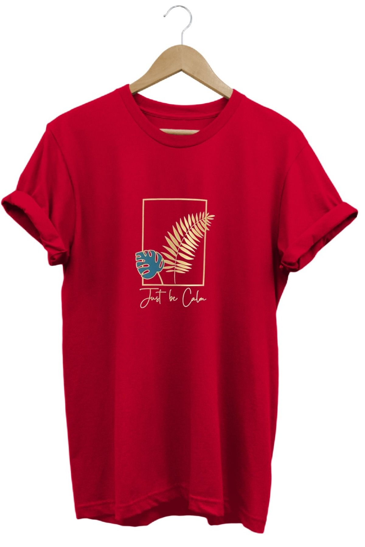 joyyfashion Yaprak Baskılı T-Shirt